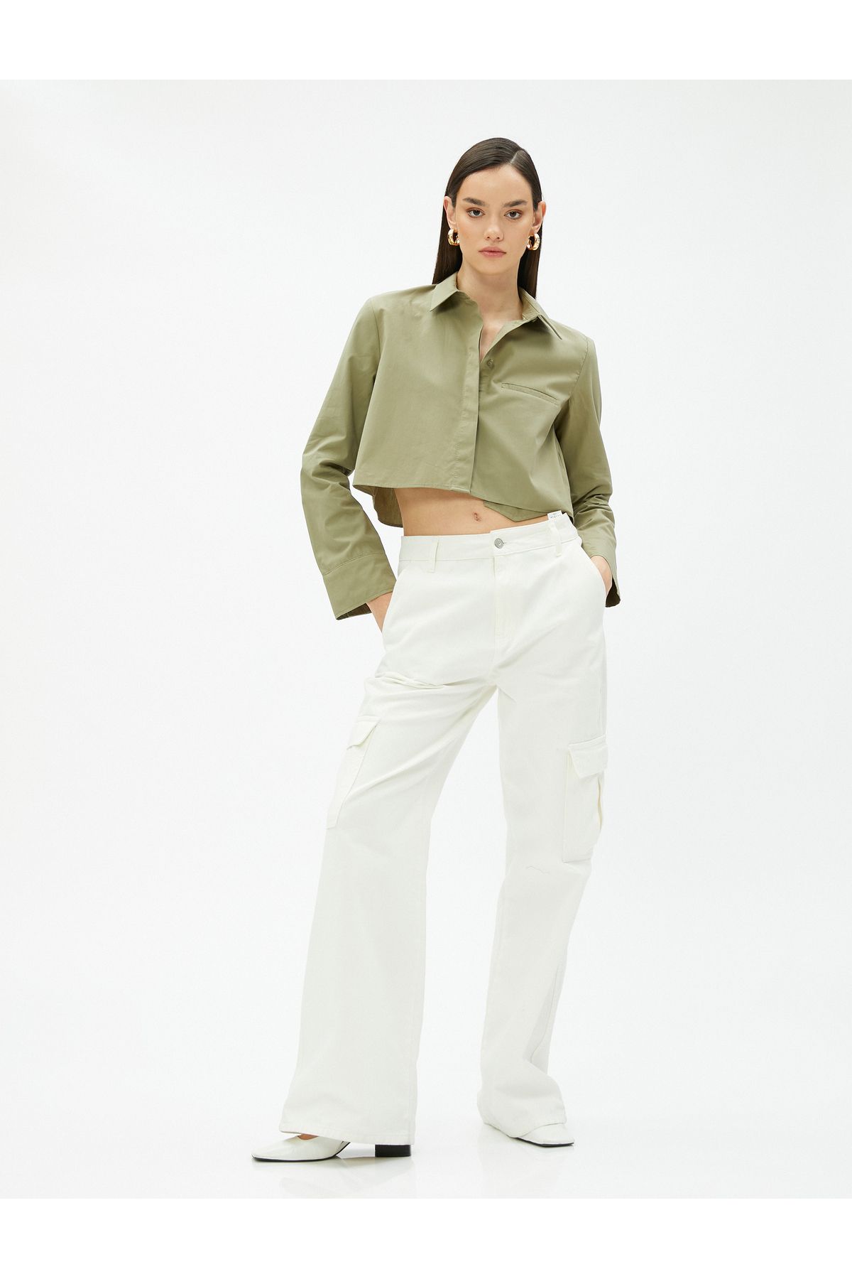Koton dlouhý rukáv s kapsou detailní crop top