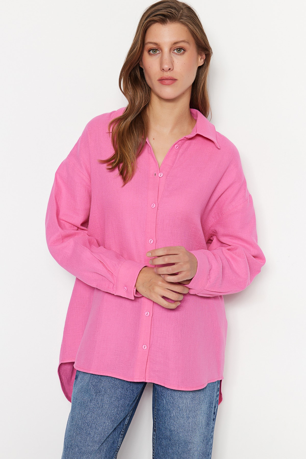 Levně Trendyol Pink Woven Shirt