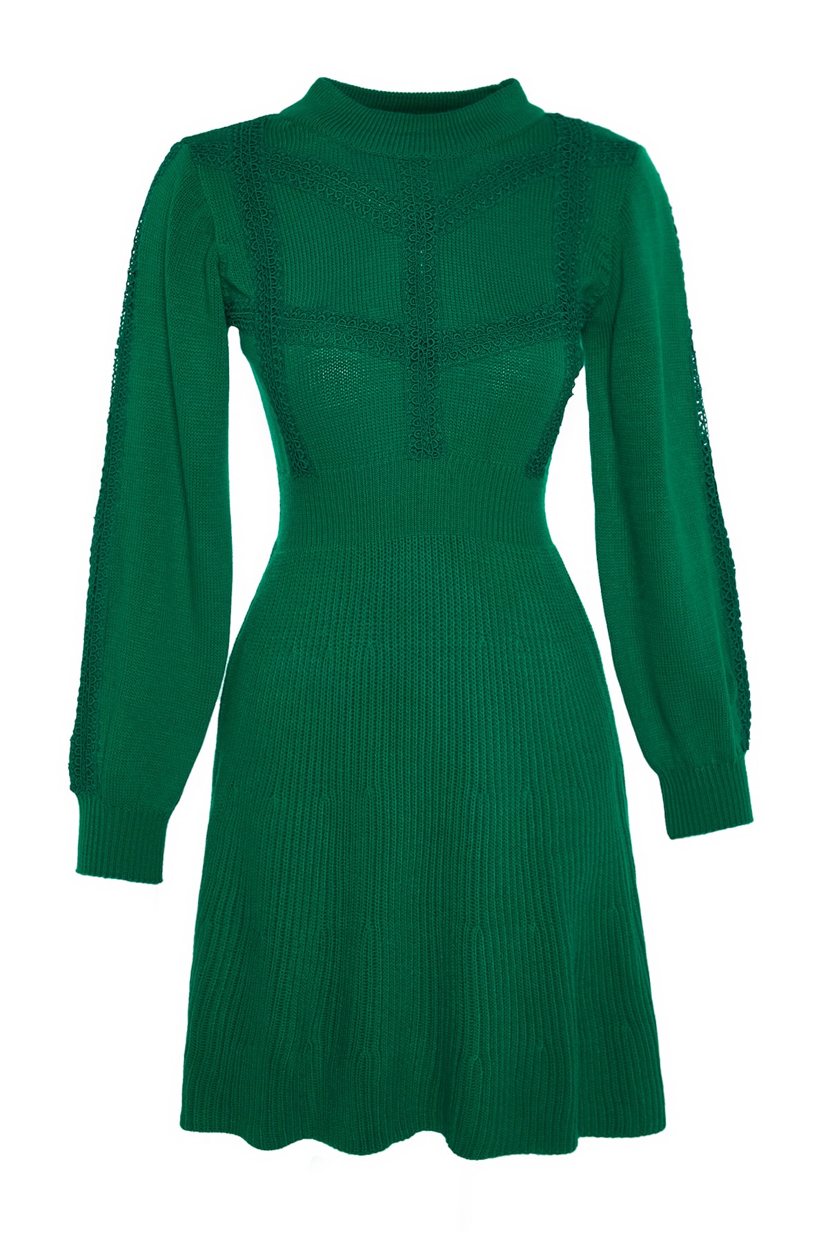 Levně Trendyol zelené mini pletené krajkové šaty