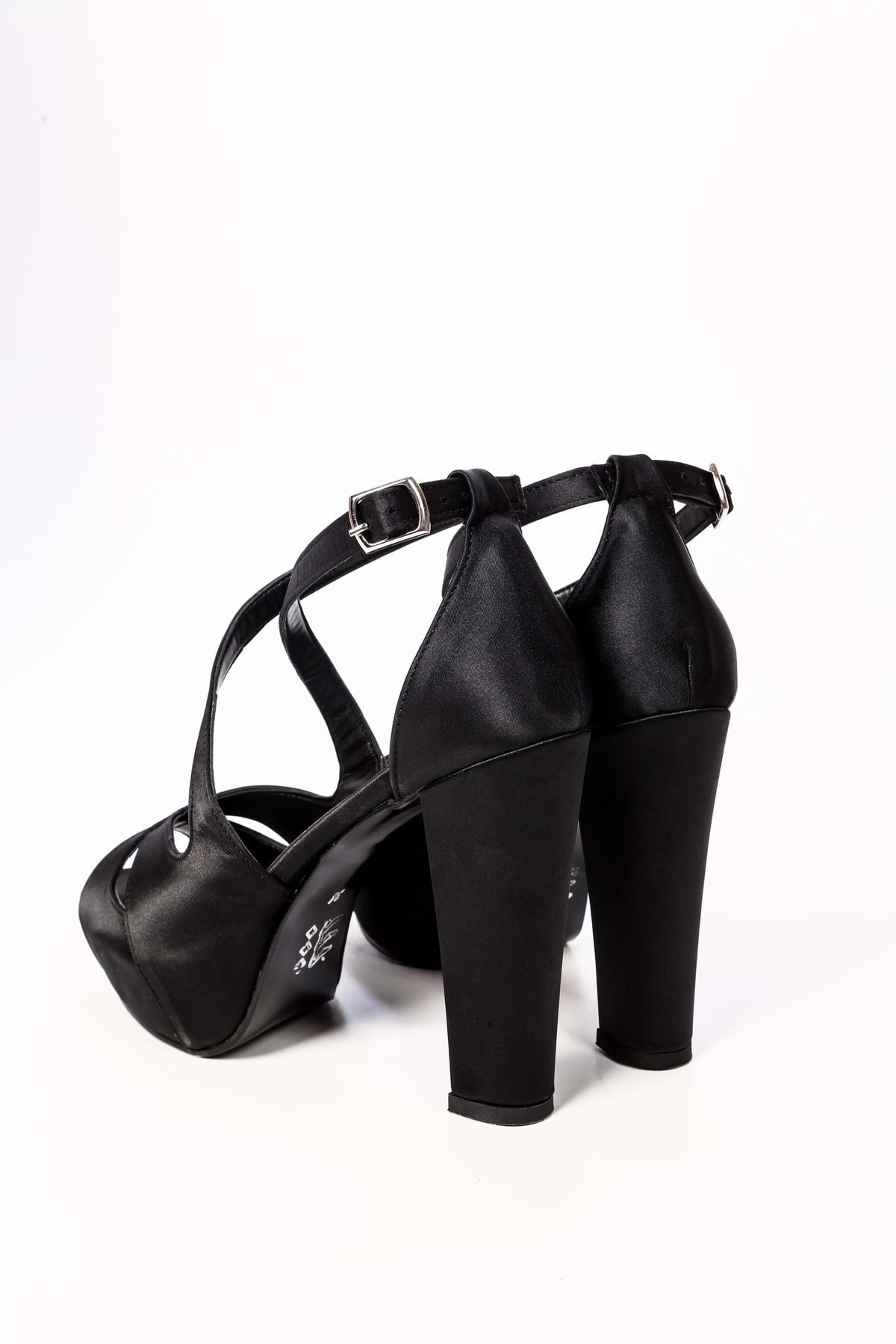 Shoeberry Women's Felix Black Satin Platform Heels