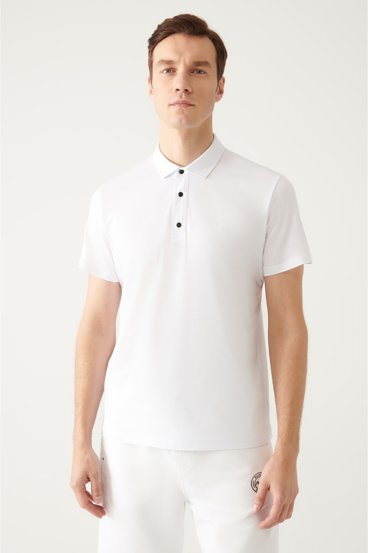 Levně Avva Men's White 100% Cotton Knitted Regular Fit 3 Snaps Polo Neck T-shirt