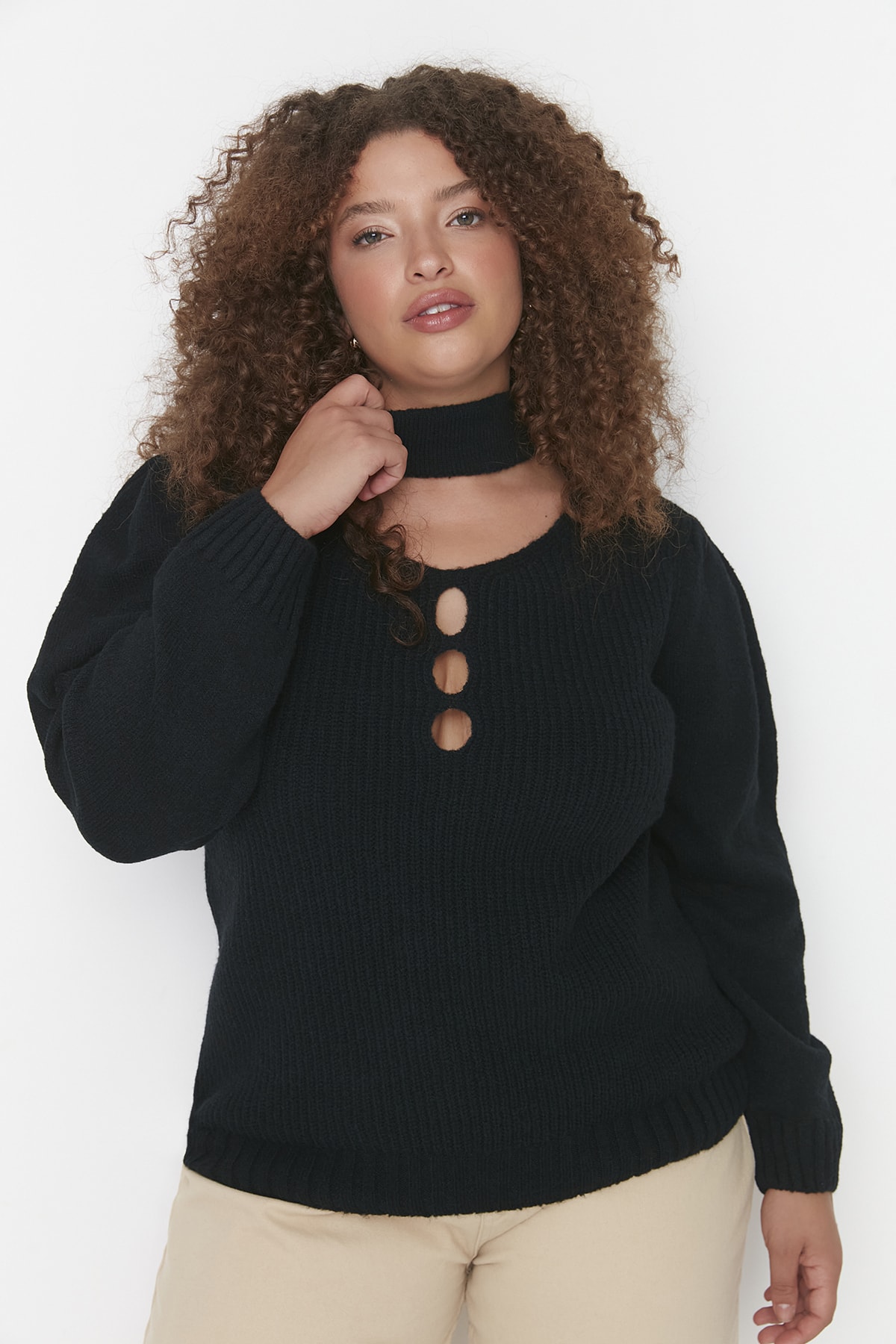 Trendyol Curve Plus Size Sweater - Black - Relaxed fit