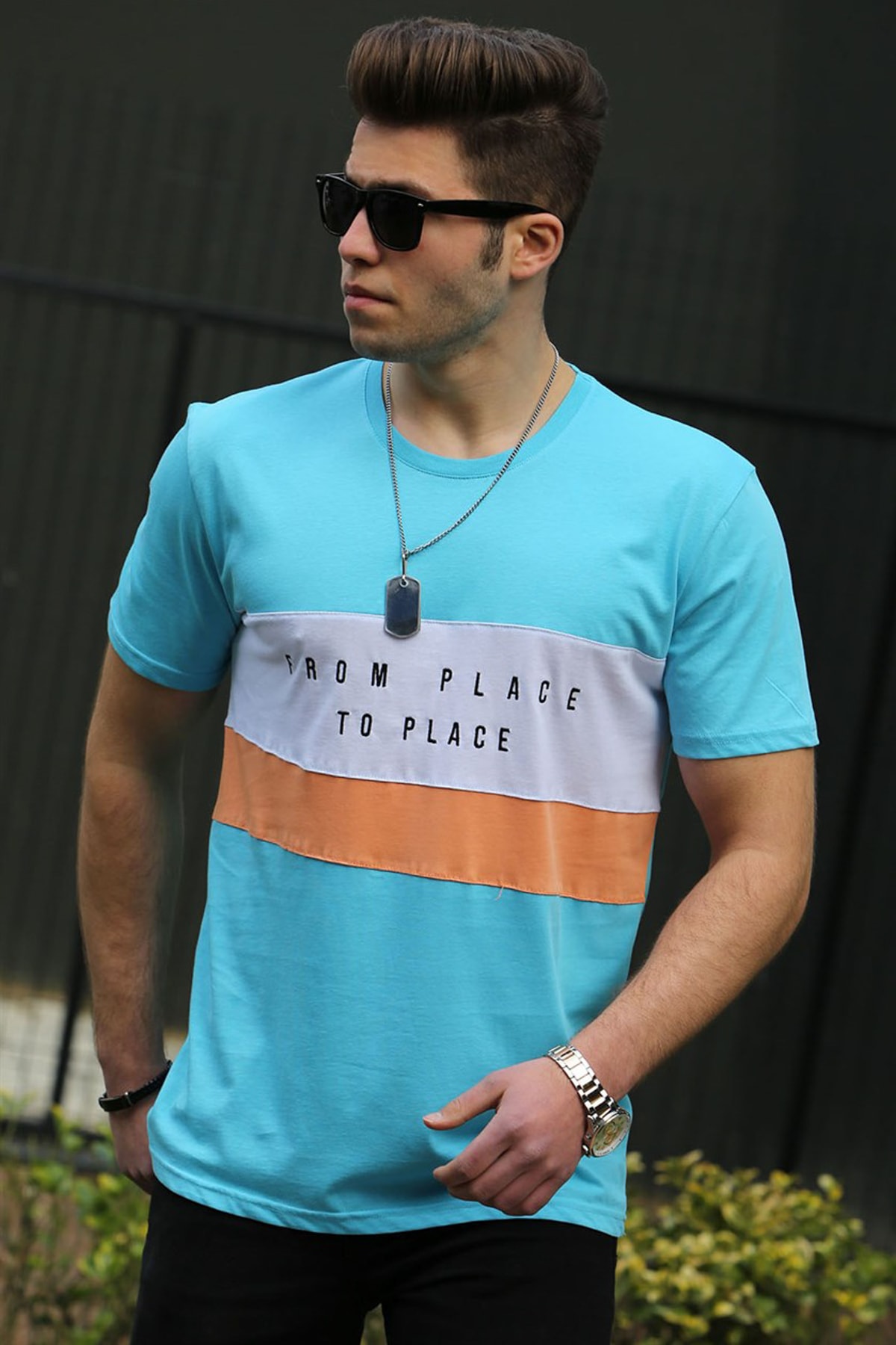 Levně Madmext Printed Men's Turquoise T-Shirt 4499
