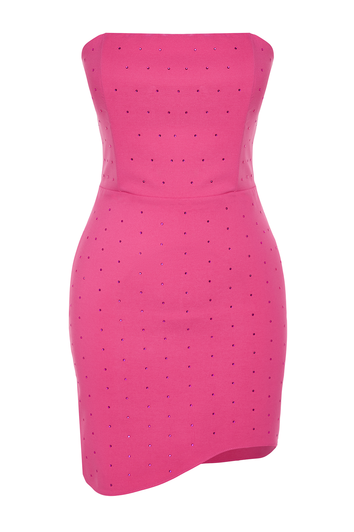 Trendyol Fuchsia Kameňom Potlačené Bezramienkové Mini Elegantné Večerné Šaty
