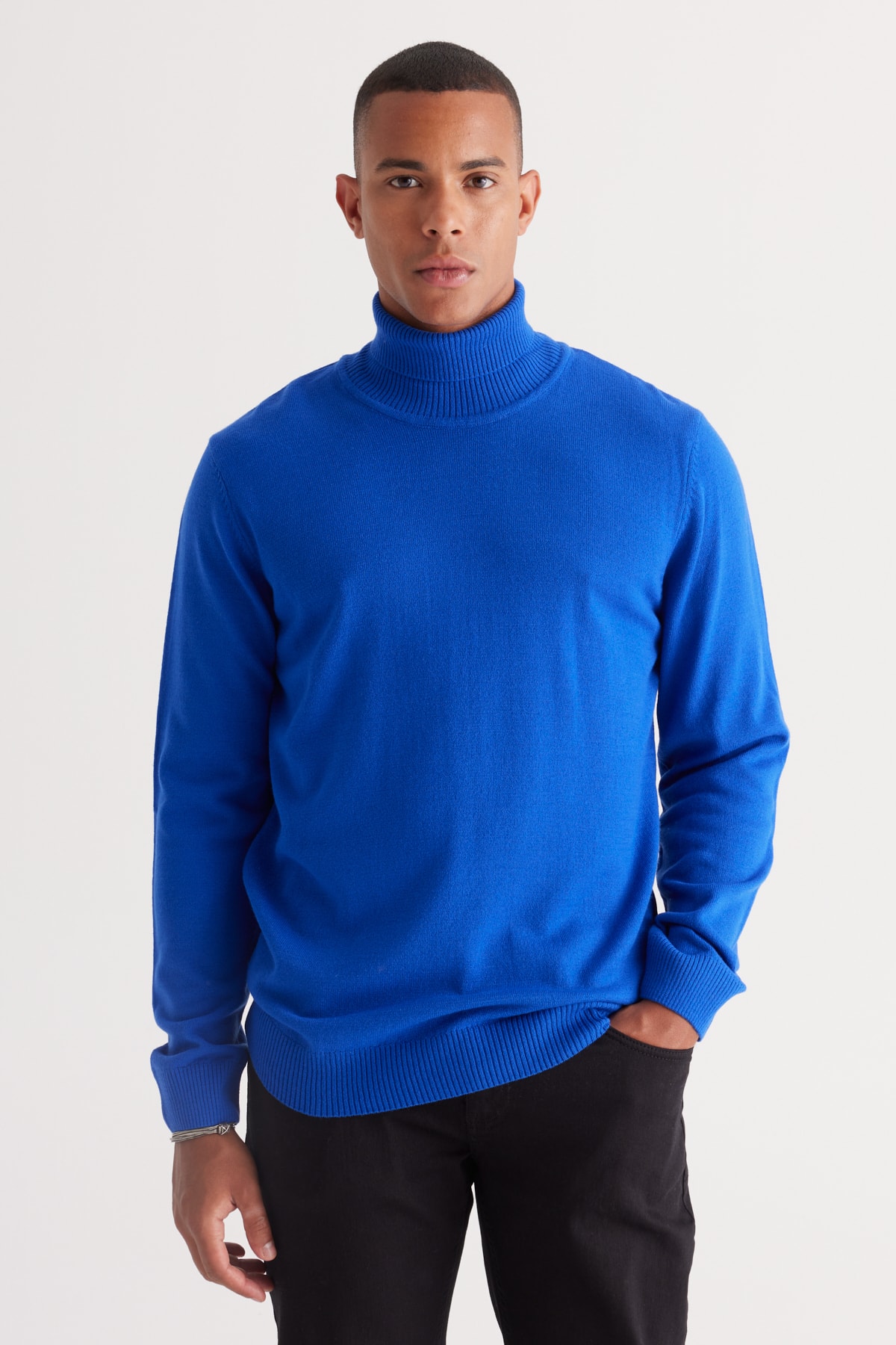 Levně ALTINYILDIZ CLASSICS Men's Saxon Blue Standard Fit Normal Cut Anti-Pilling Full Turtleneck Knitwear Sweater.