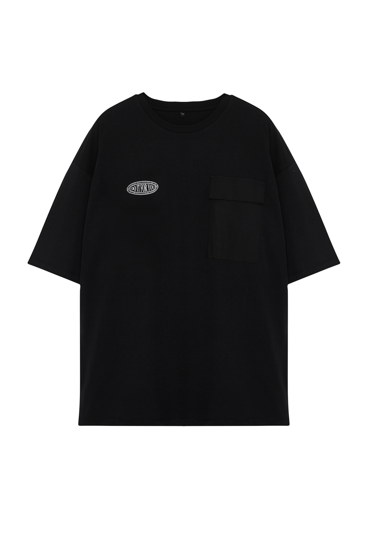 Levně Trendyol Large Size Black Oversize Pocket Detailed Printed 100% Cotton Comfortable T-Shirt