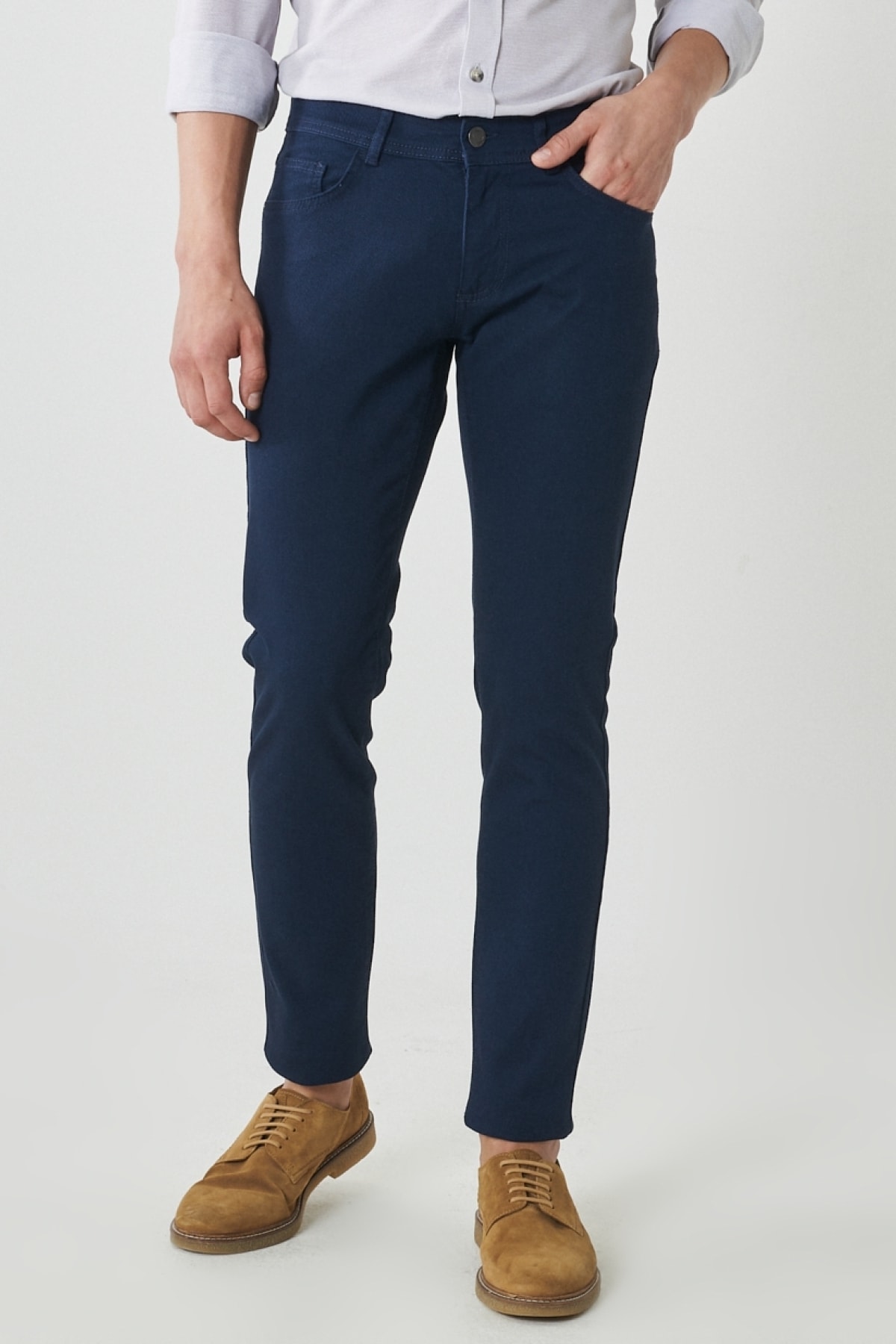Levně ALTINYILDIZ CLASSICS Men's Navy Blue Slim Fit Slim Fit Dobby 5-Pocket Casual Flexible Trousers