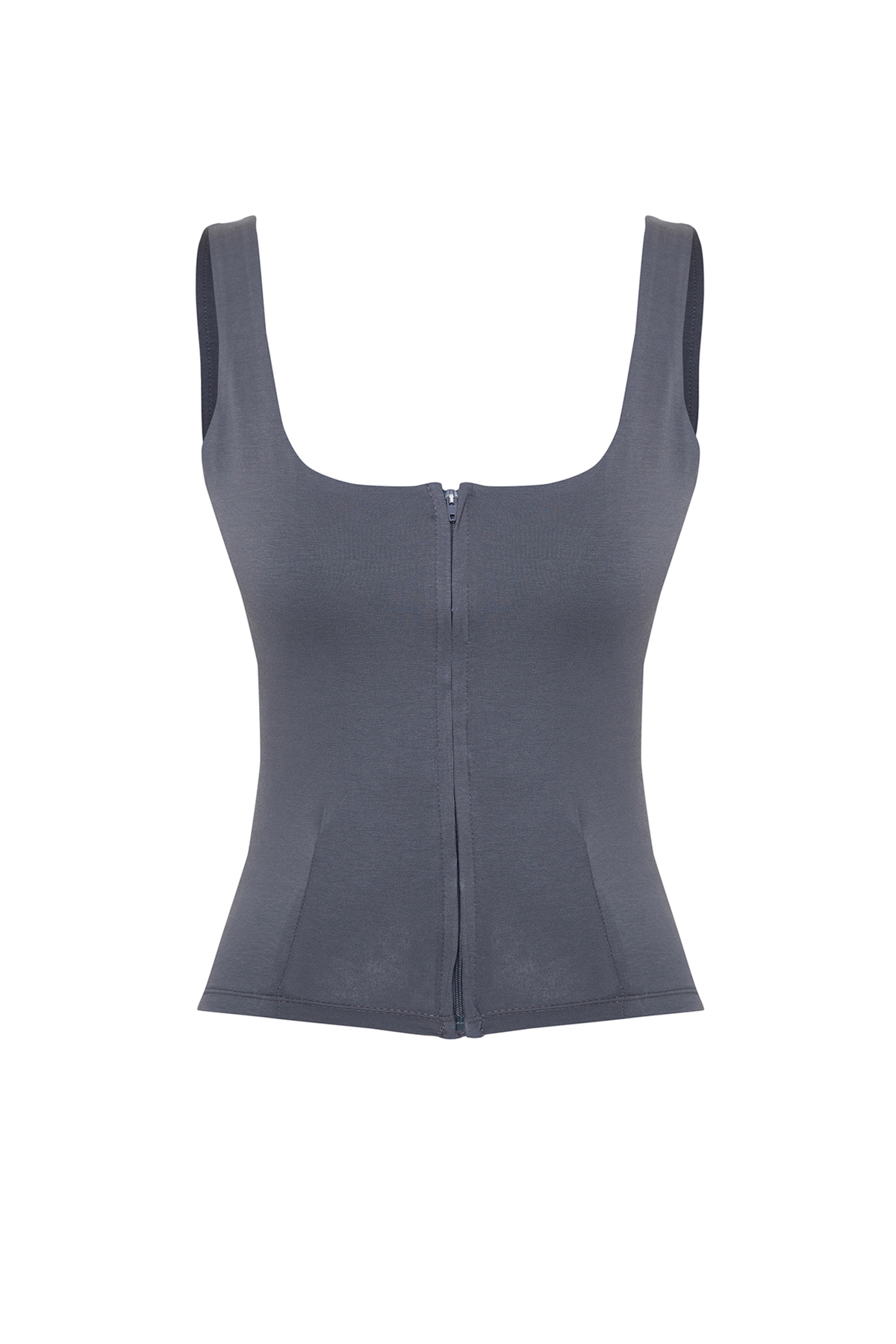 Trendyol Anthracite Fitted/Fitted Zip Collar Zero Sleeve Stretch Knitted Blouse