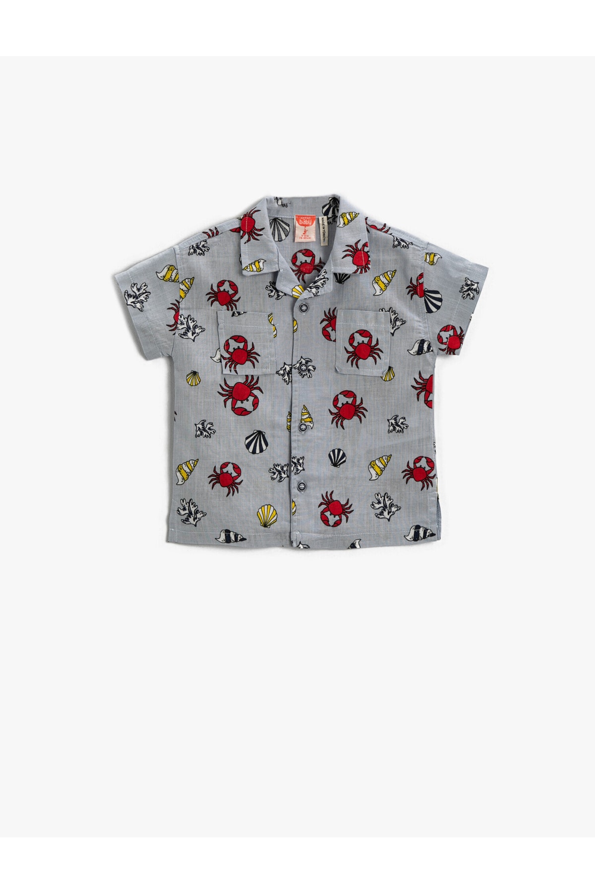 Koton Short Sleeve Shirt Crab Patterned Cotton With Pocket