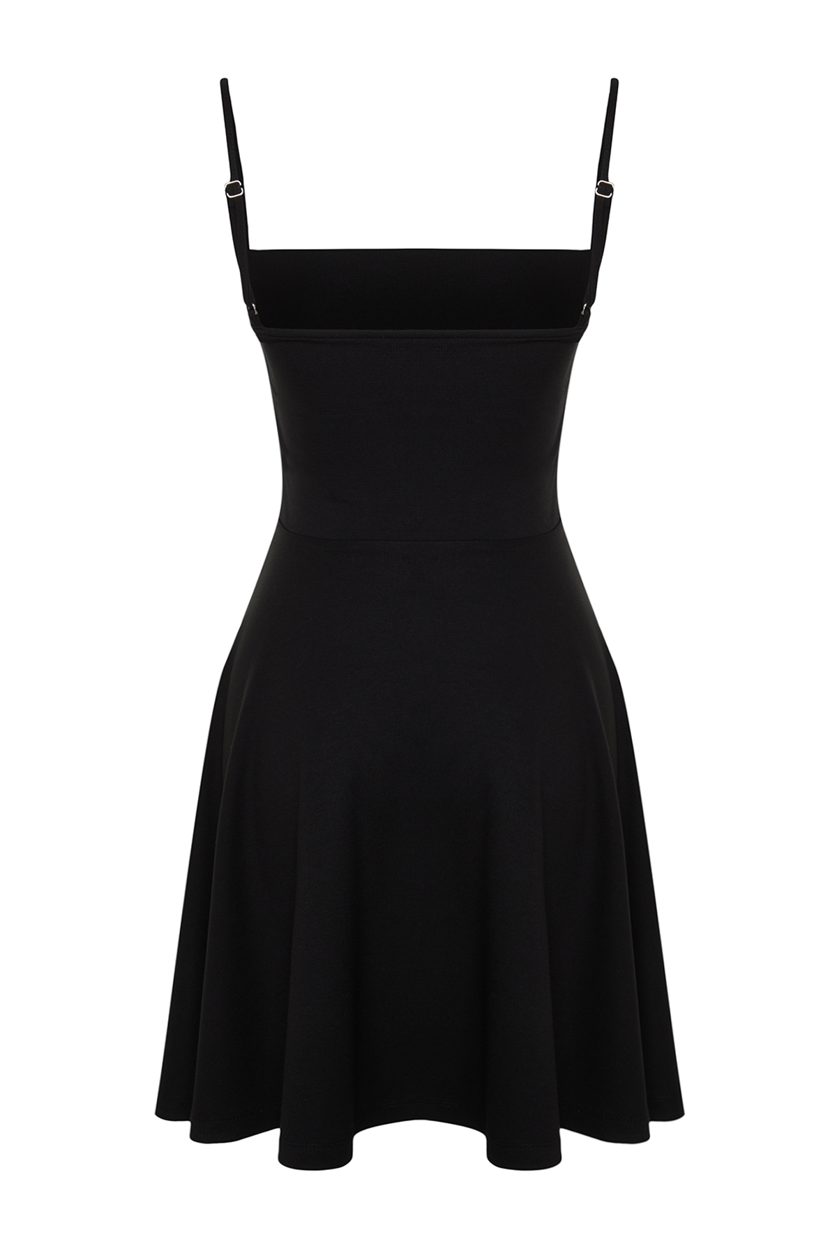 Trendyol Black Plain Mini Flounce Flexible Skater/Waist Open Mini Knit Dress