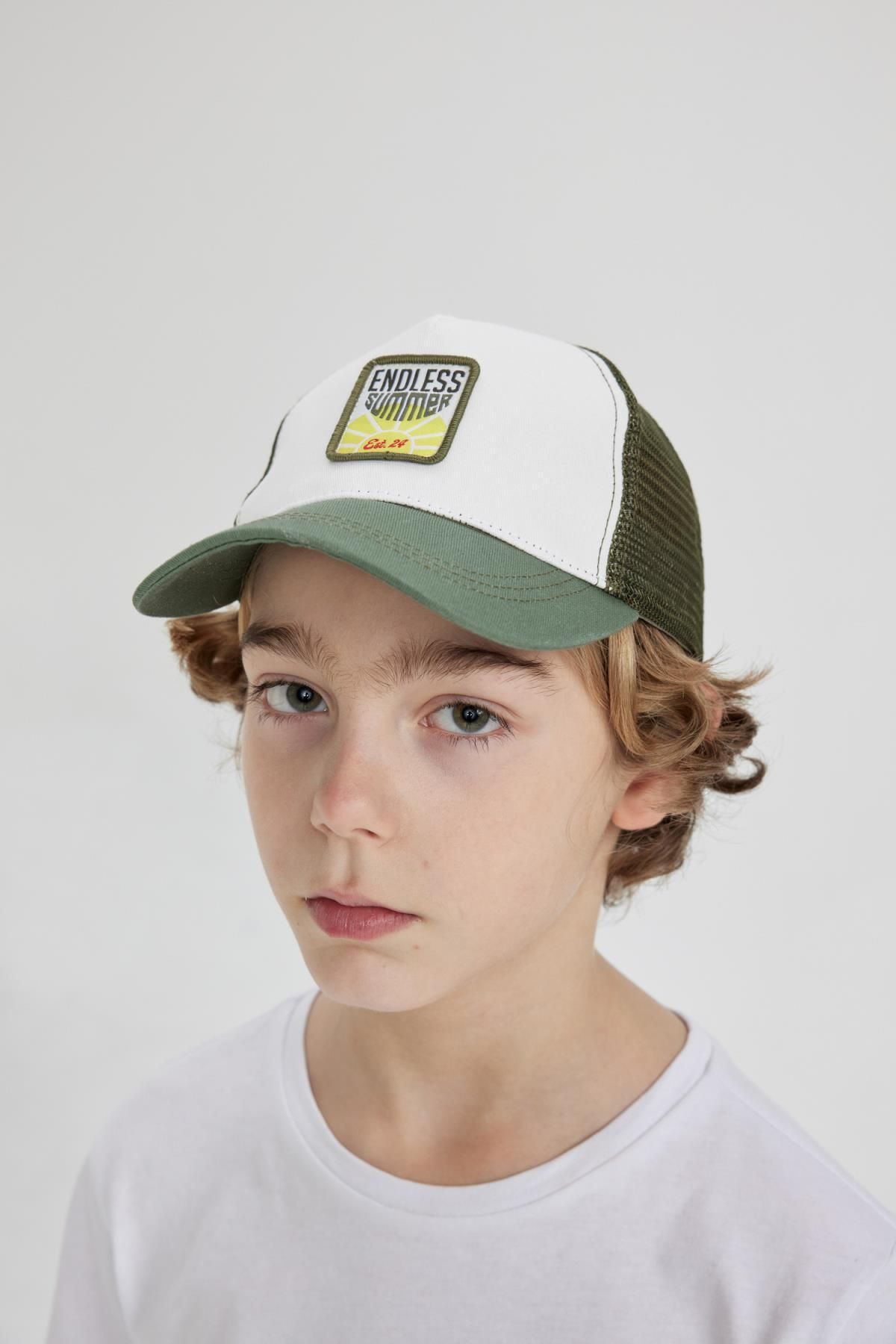 DEFACTO Boy's Label Printed Gabardine Baseball Basketball Cap