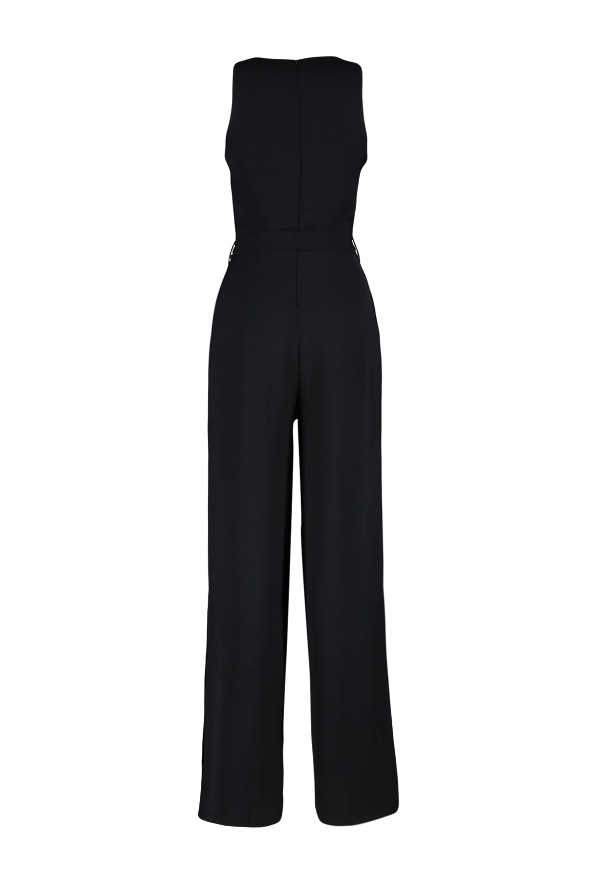 Trendyol Black Belted Snap Detailed Wide Leg Maxi Woven Jumpsuit