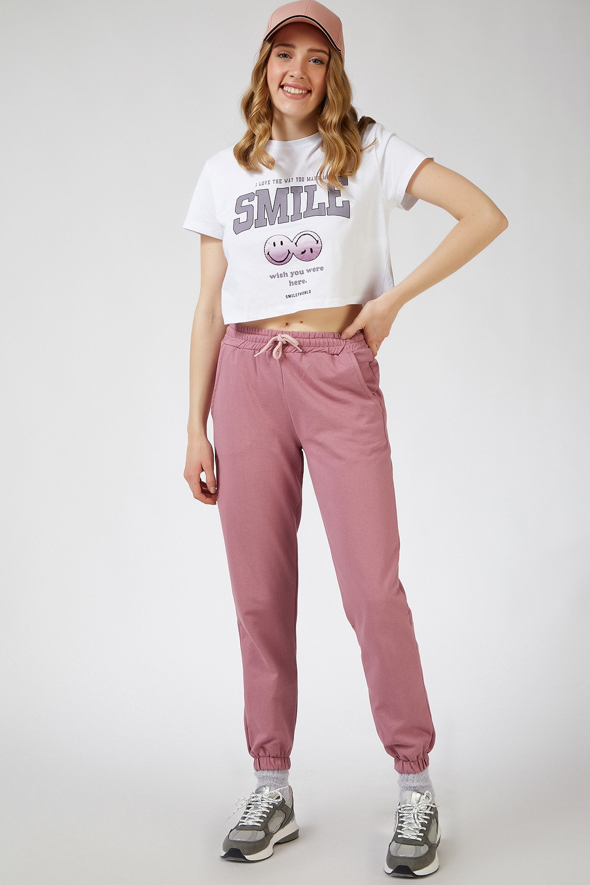 Щастие İstanbul Дамски леки сухи розови панталони с джобове