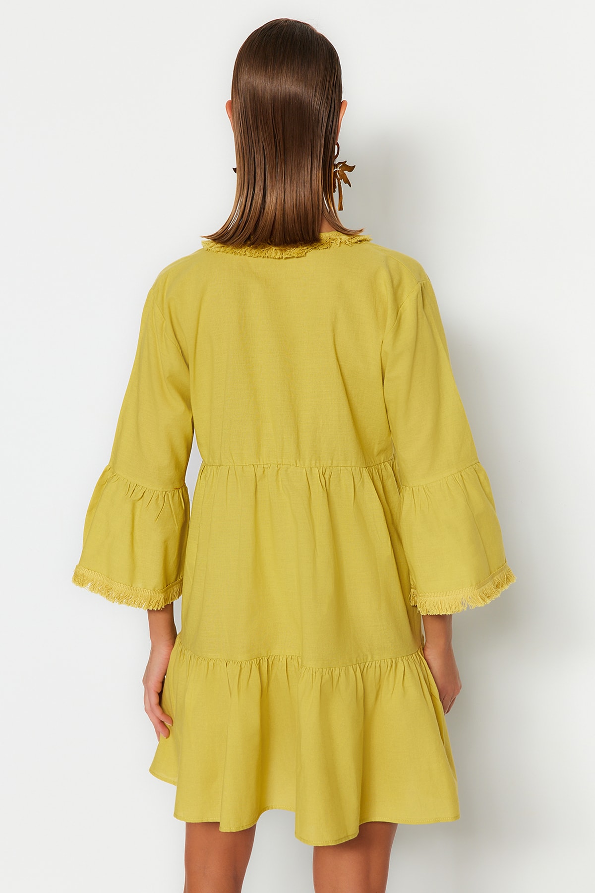 Trendyol Oil Green Mini Broderie țesută 100% rochie de plajă din bumbac