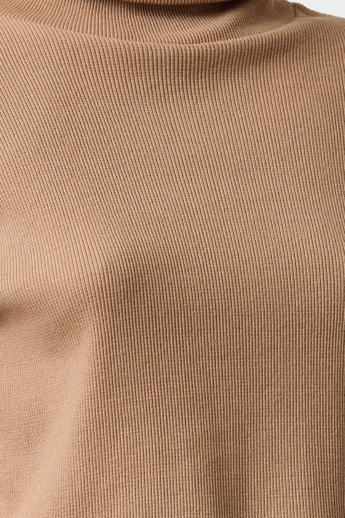 Trendyol Mink Fitted High Collar Crop Stretchy Knitted Blouse