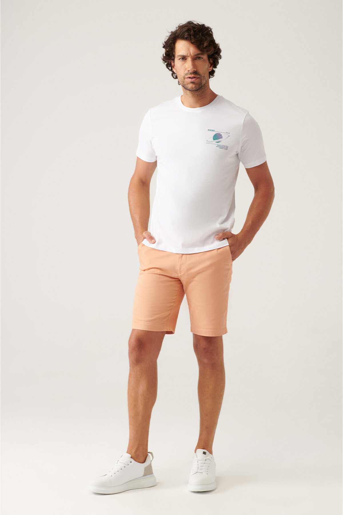 Avva Men's Orange Flexible Waist Relaxed Fit Shorts