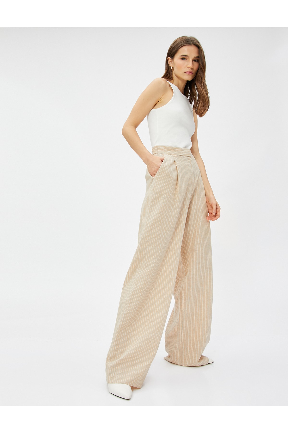 Koton Palazzo Trousers with Pockets Linen Blend
