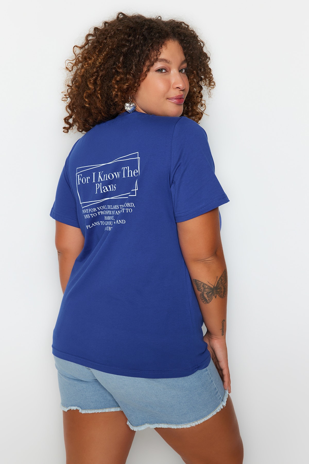 Trendyol Curve Plus Size T-Shirt - Blue - Regular fit