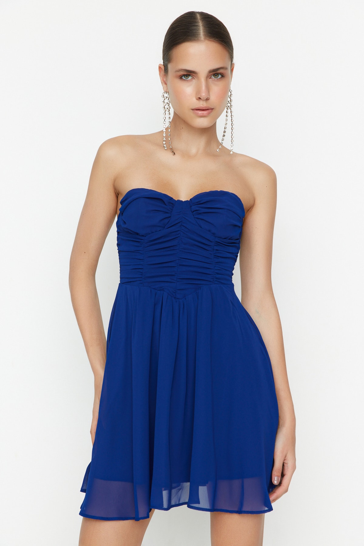 Levně Trendyol Námořnický modrý límeček Detailní večerní šaty