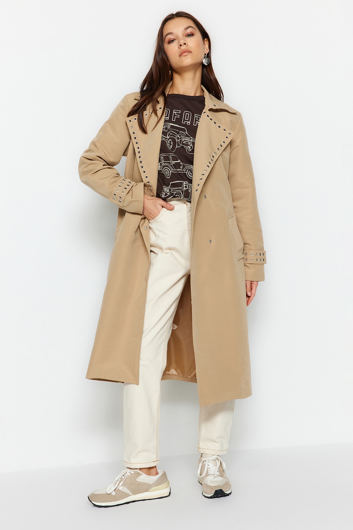 Trendyol Trench Coat - Beige - Double-breasted