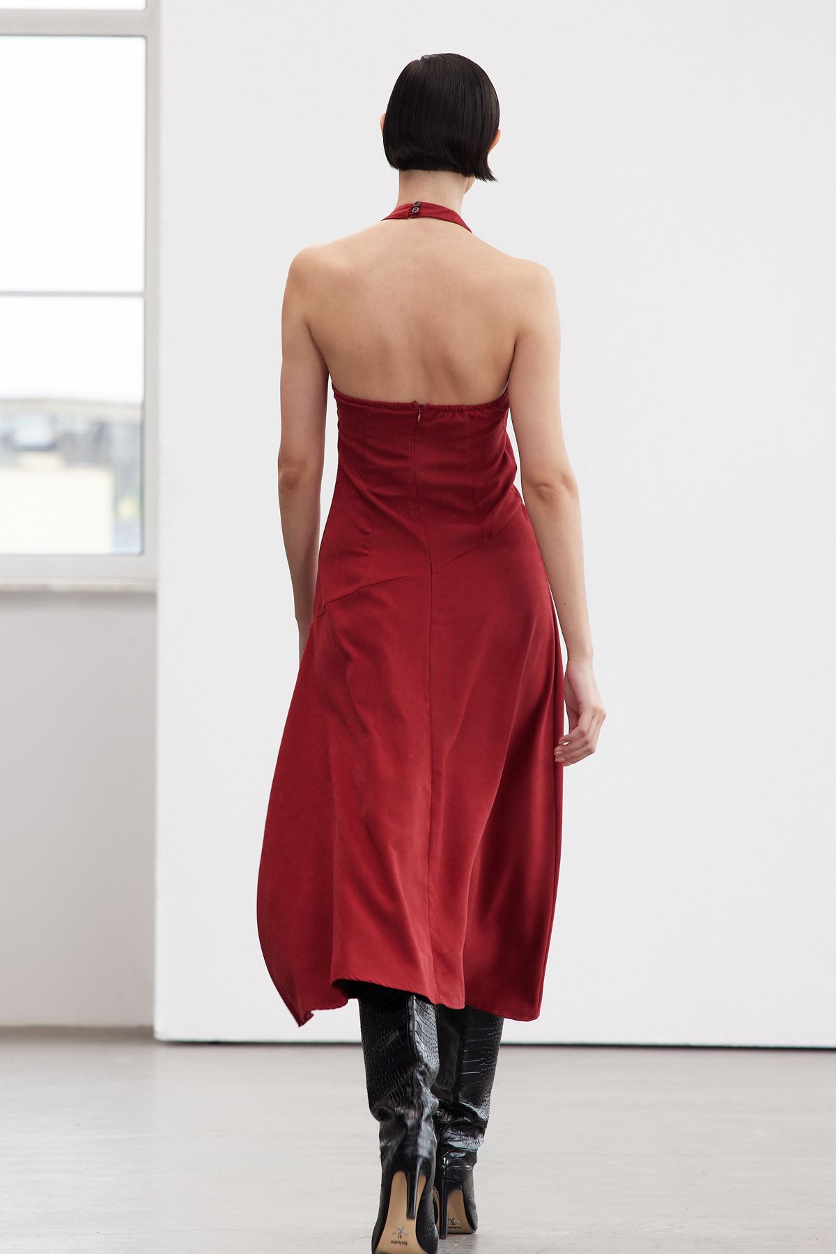 Trendyol Limited Edition Burgundy Backless Halter Neck Midi Woven Dress