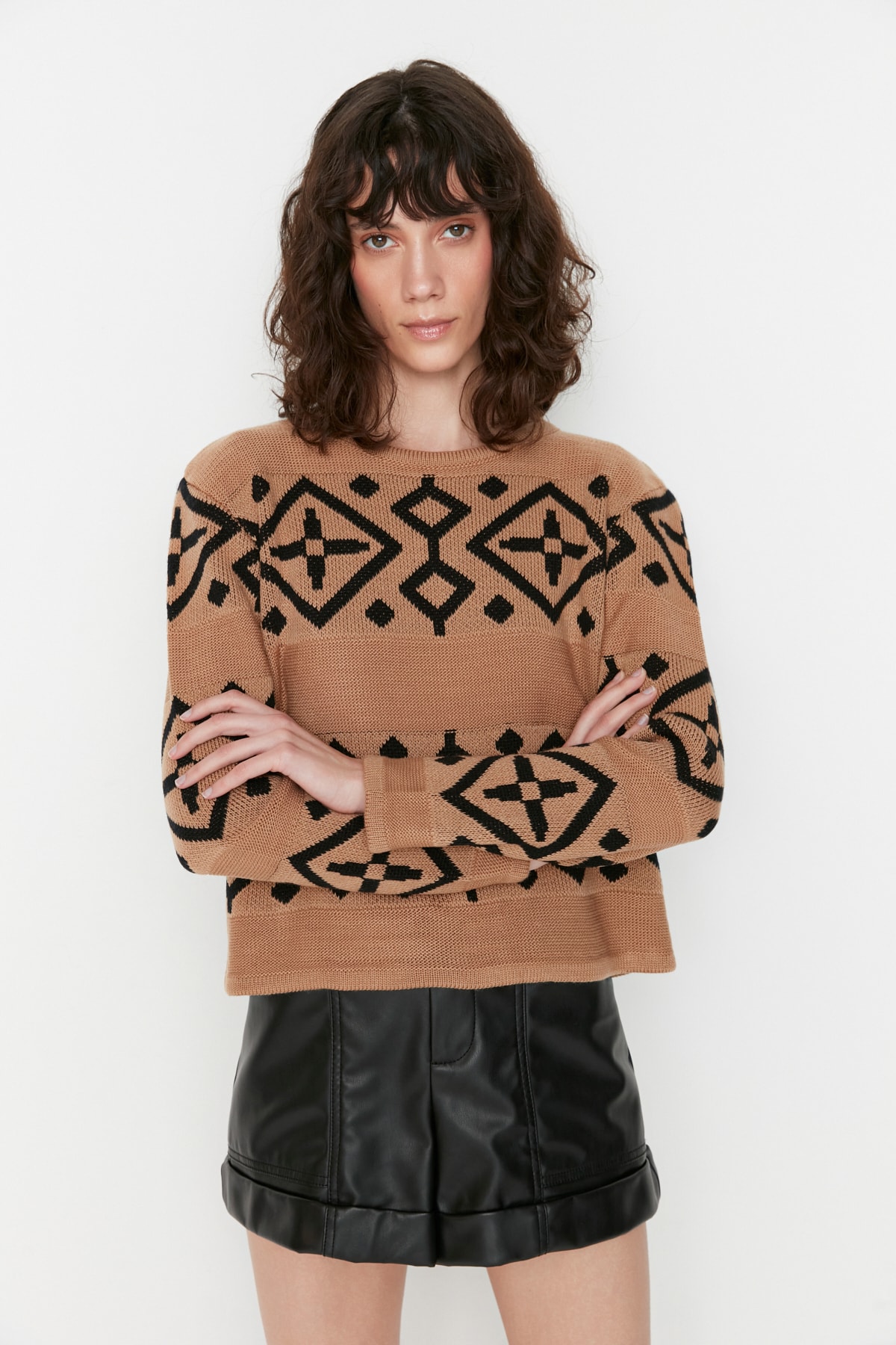 Trendyol Brown Jacquard-Knitwear Sweater