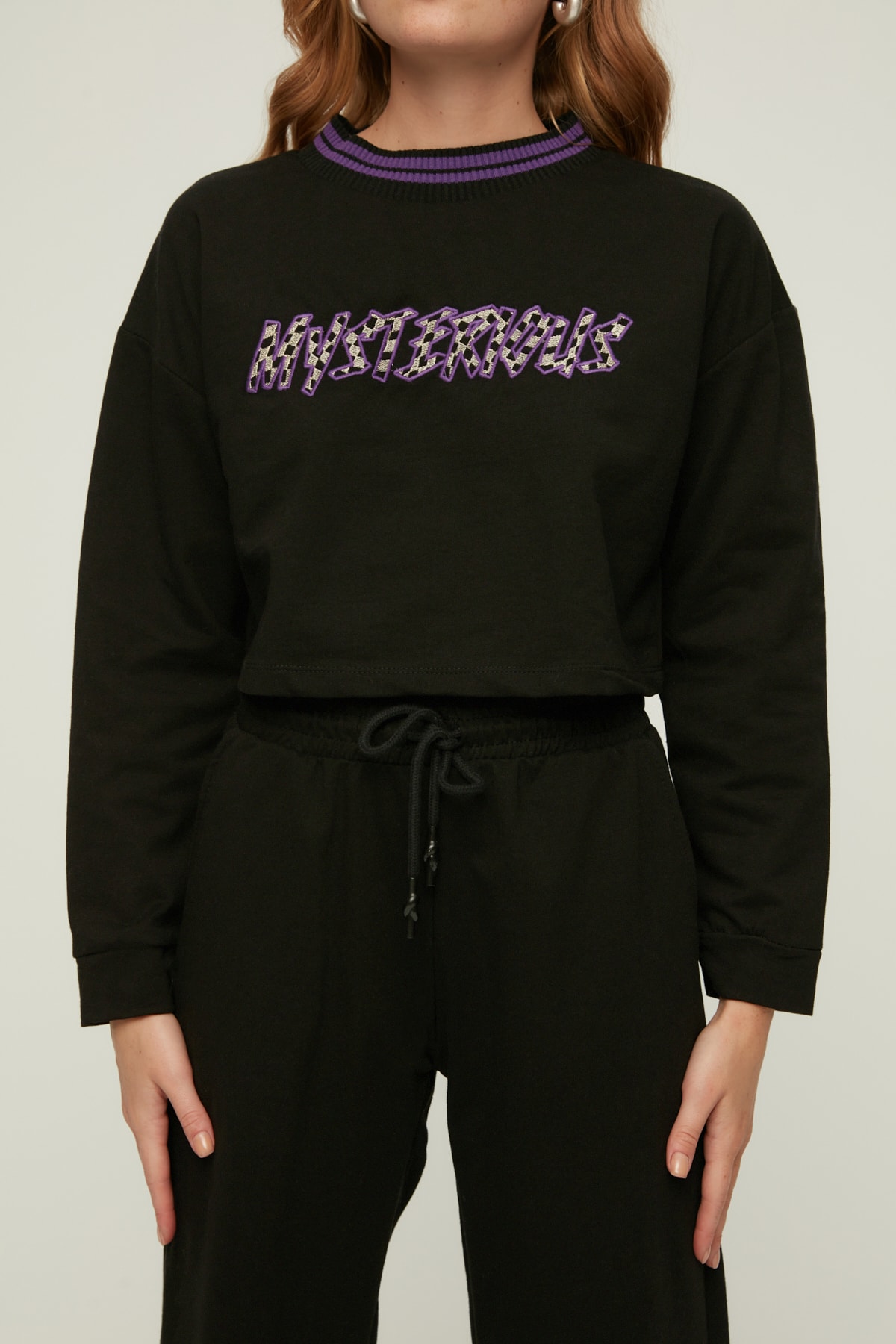 Trendyol Black Crop Slim tricotate Trening Set