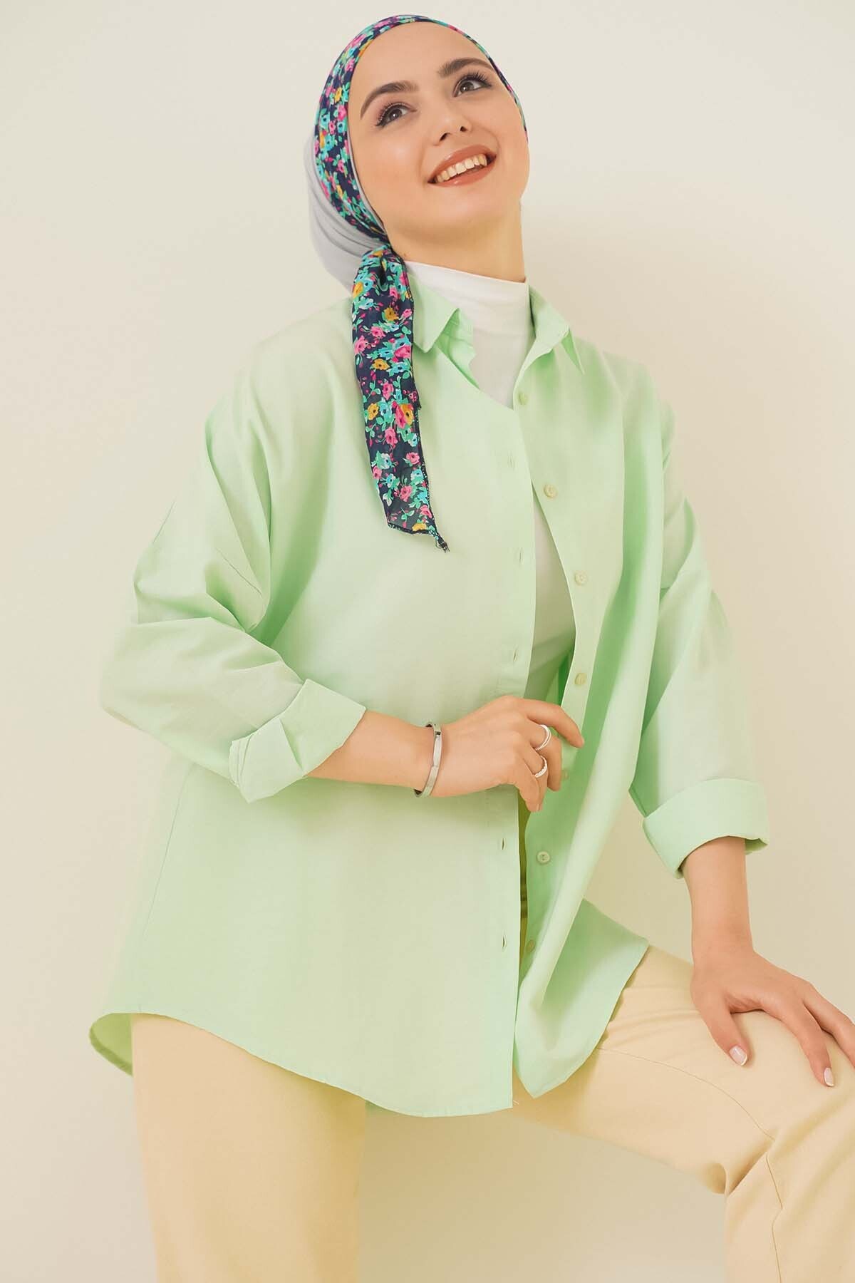 Levně bigmerter 103901 Oversized Basic Hijab Shirt - E.green