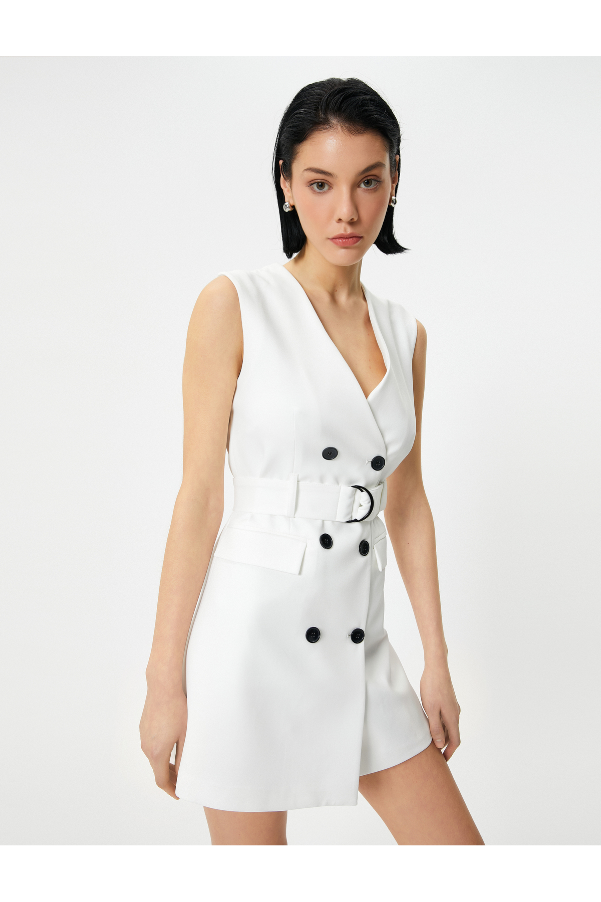 Koton Jacket Dress Double Breasted Buttoned Belted V Neck
