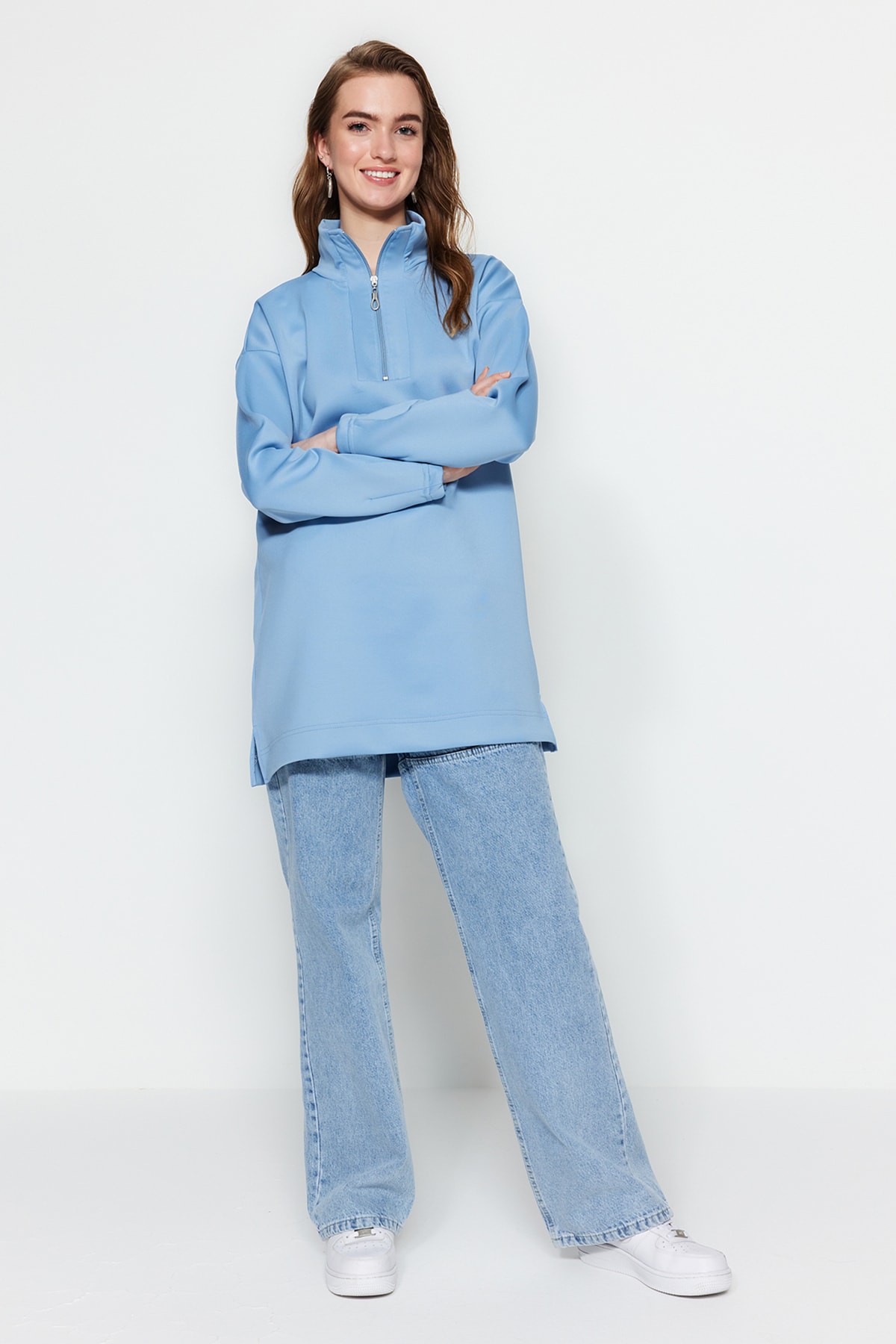 Trendyol Sweatshirt - Blue - Oversize