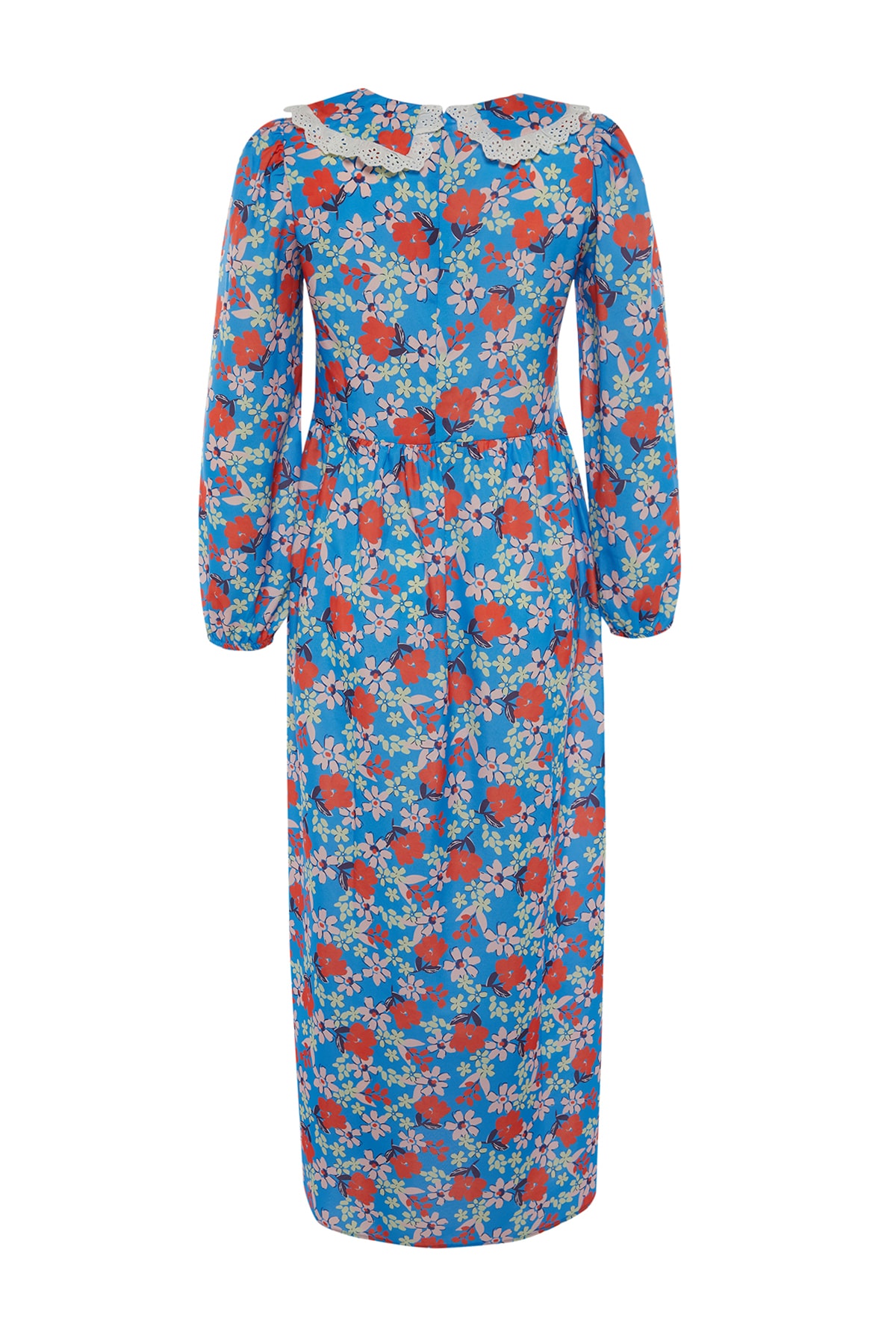 Trendyol Blue Baby Collar Floral Pattern Woven Dress