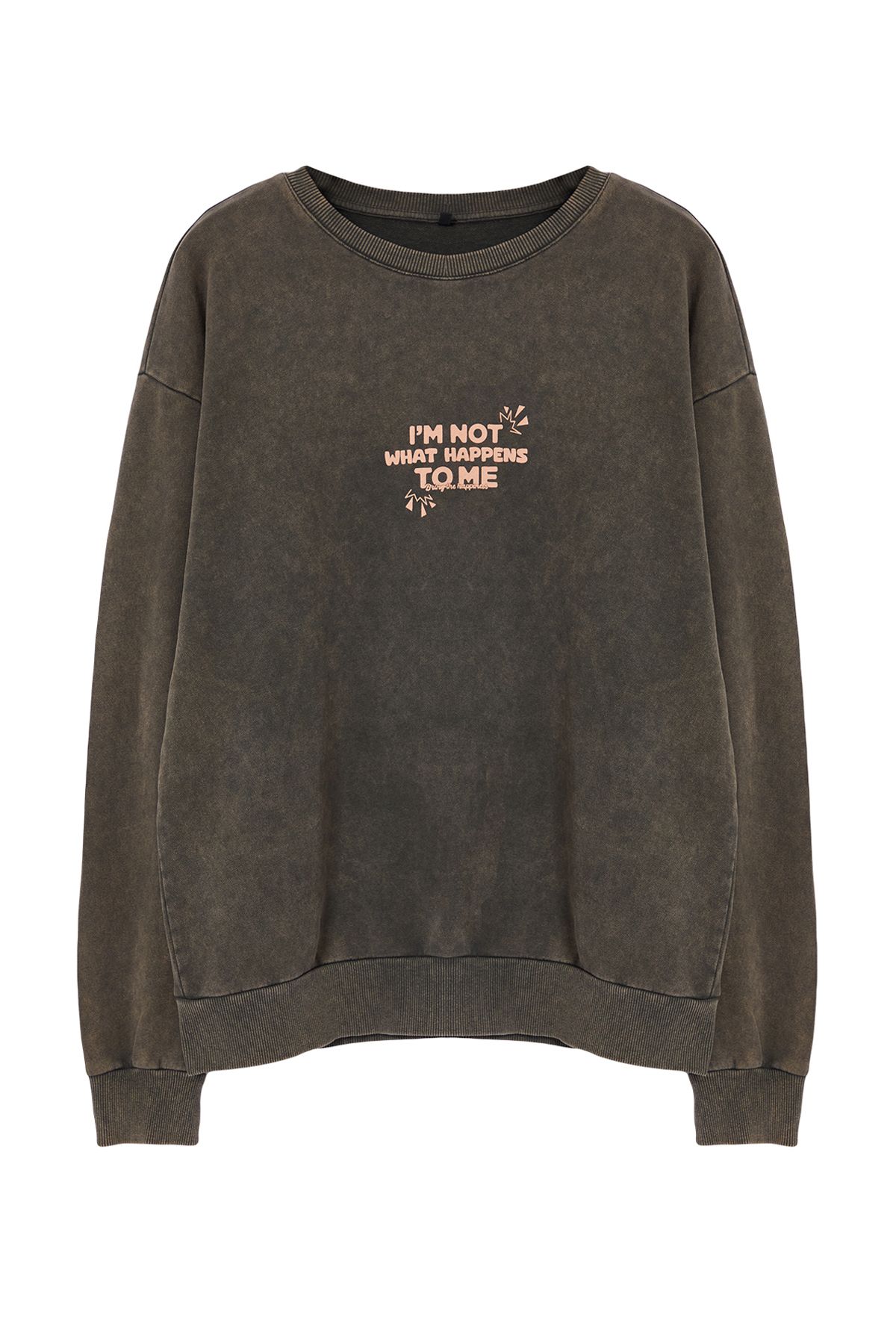 Trendyol Brown Oversize/Wide Cut Wash/Aged Printed Sweatshirt