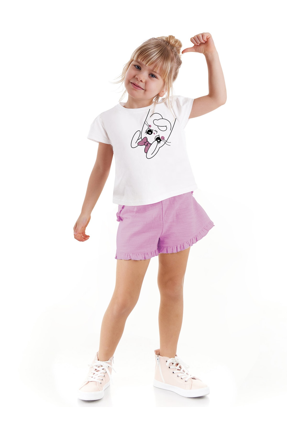 Levně Denokids Ribbed Rabbit Girls Kids T-shirt Shorts Set