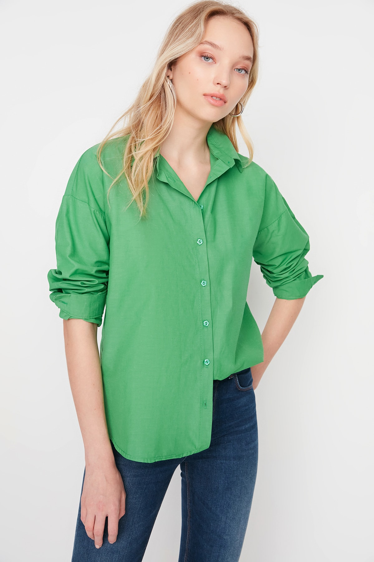 Trendyol Green Woven Cotton Shirt