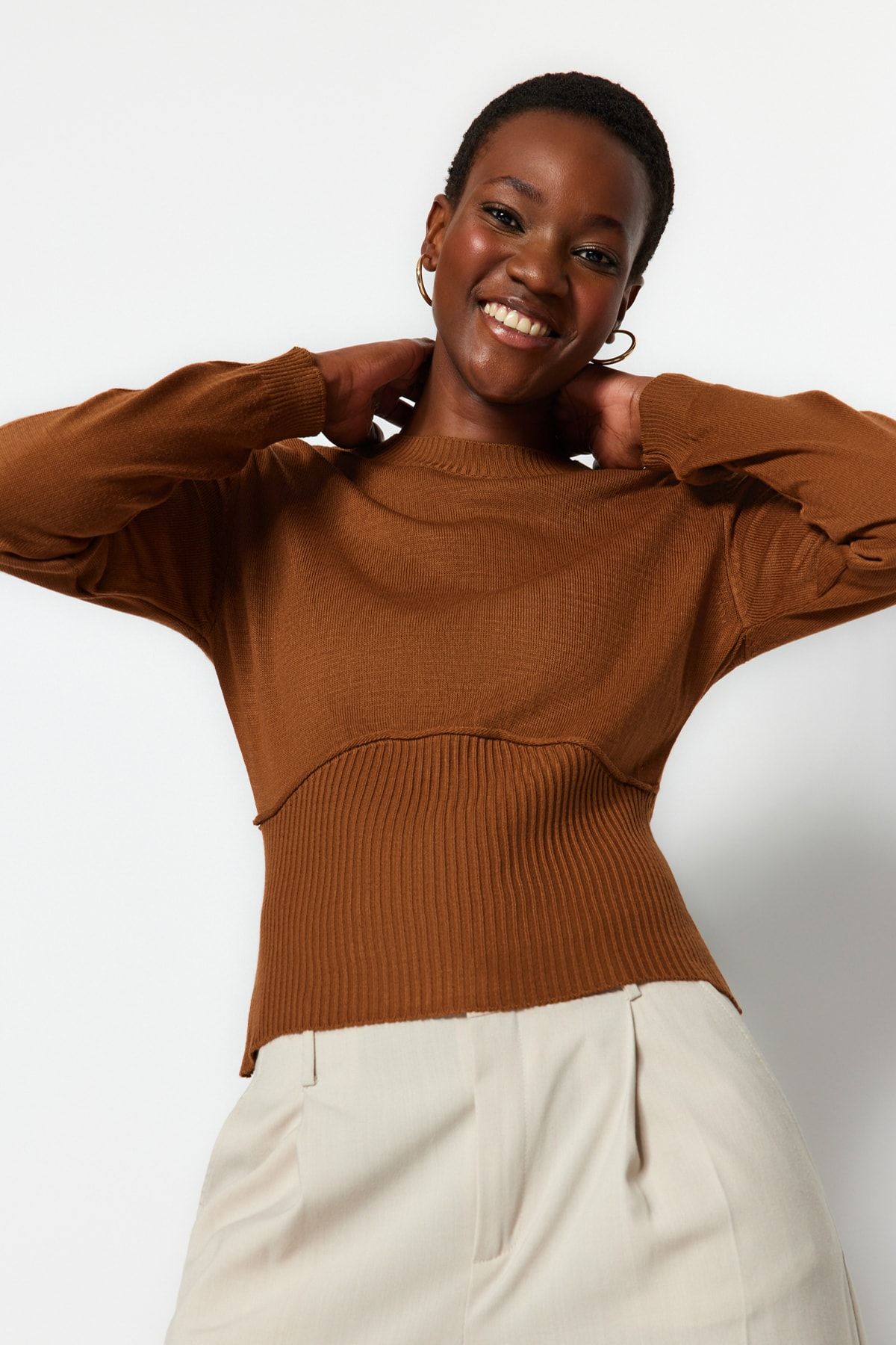 Trendyol Brown Corset Look Knitwear Sweater