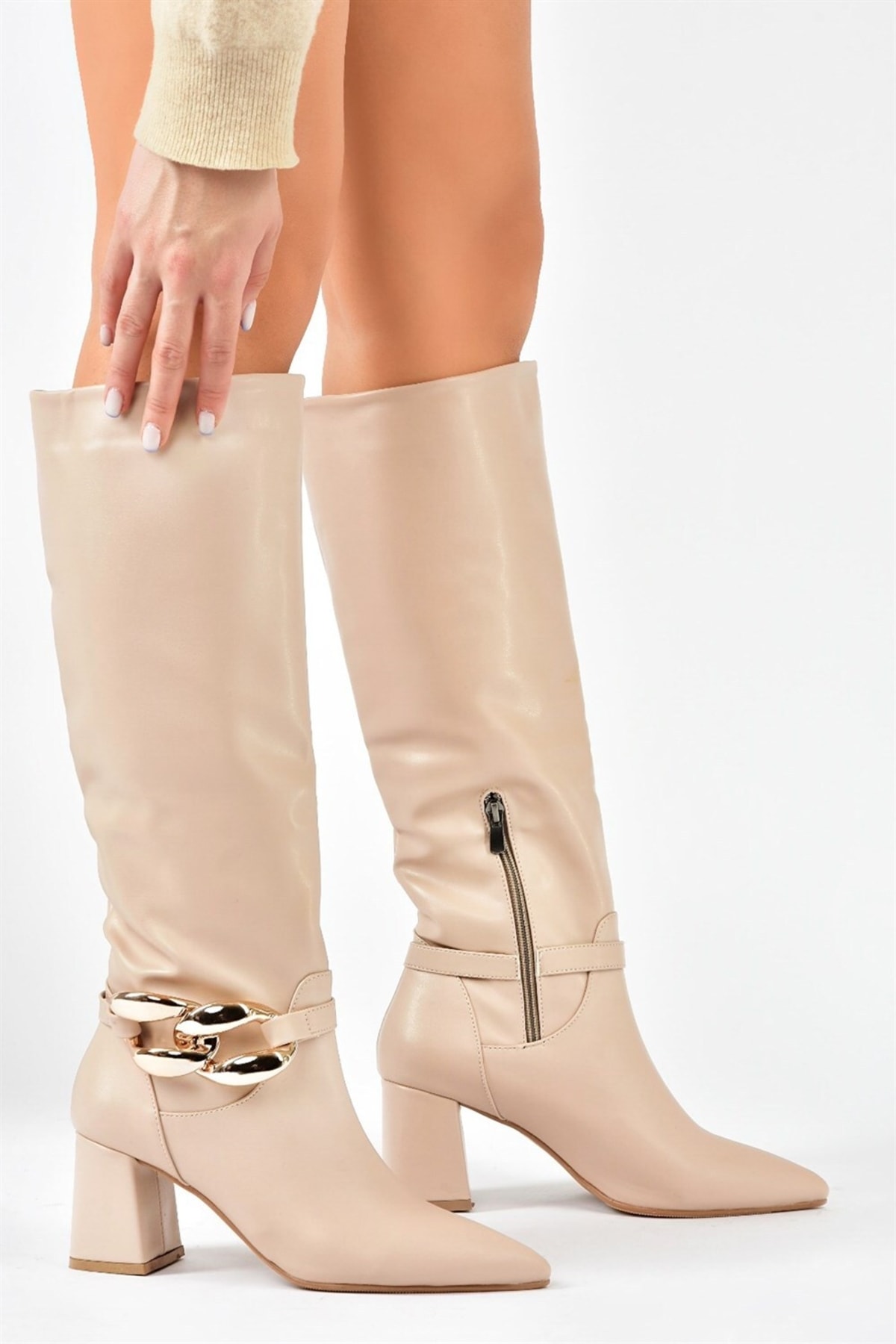 Levně Fox Shoes Nude Women's Thick Heeled Boots
