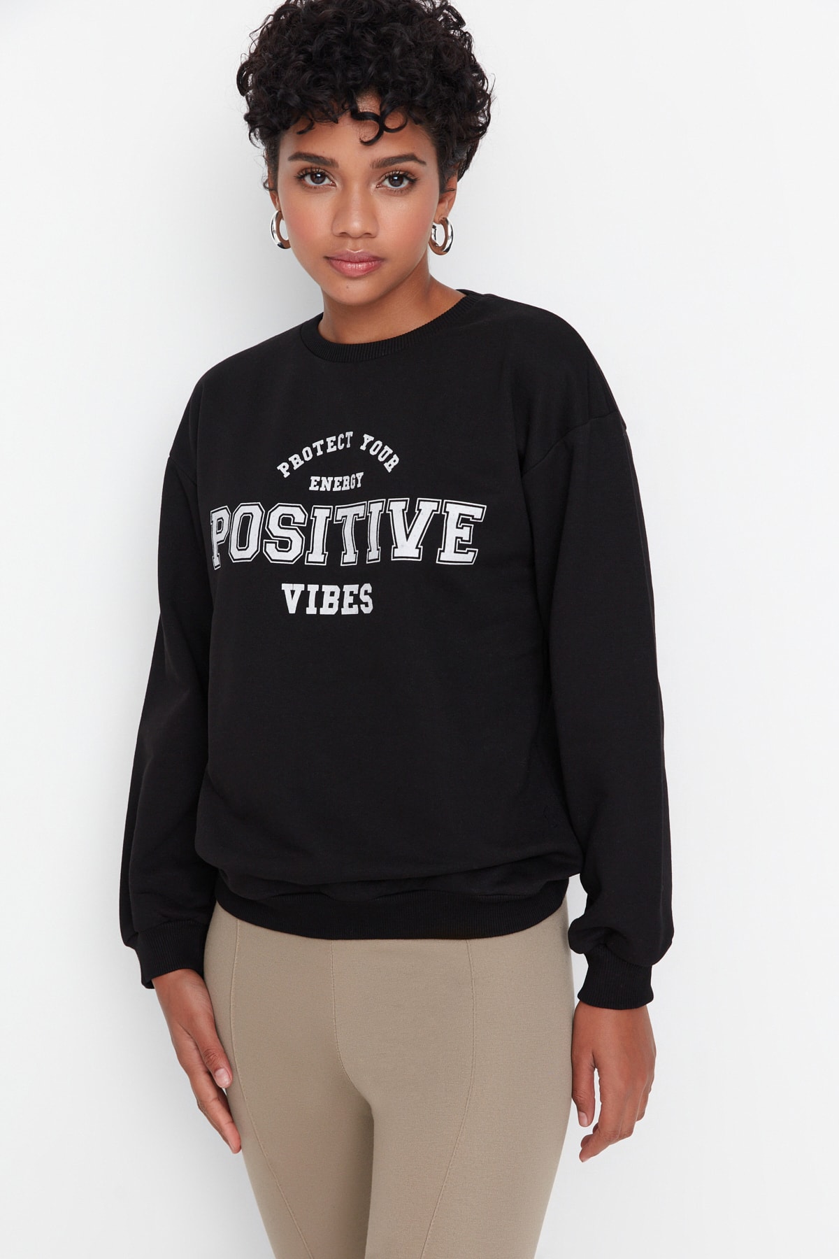 Trendyol Black Loose Fleece Inside Knitted Sweatshirt
