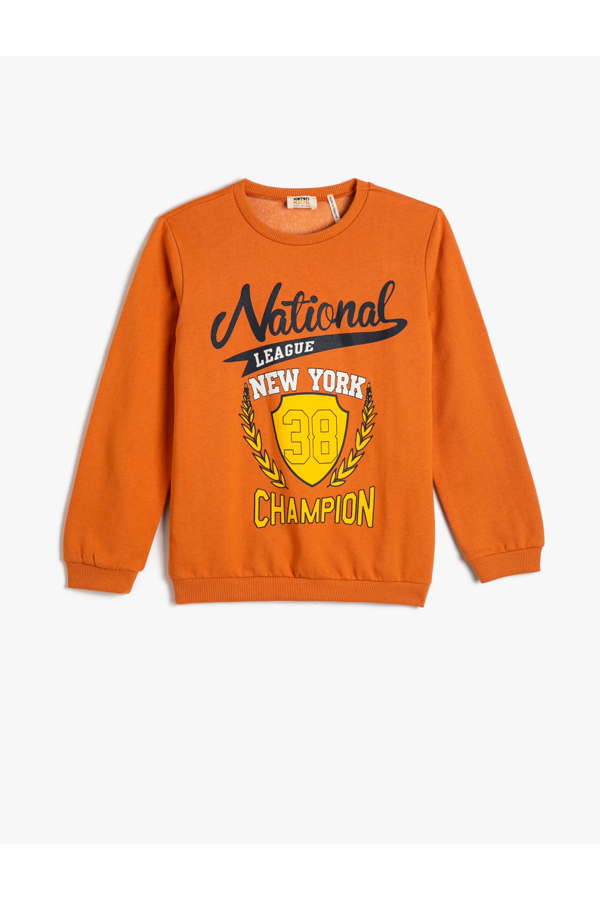 Koton College Sweatshirt with Printed Shark Crew Neck