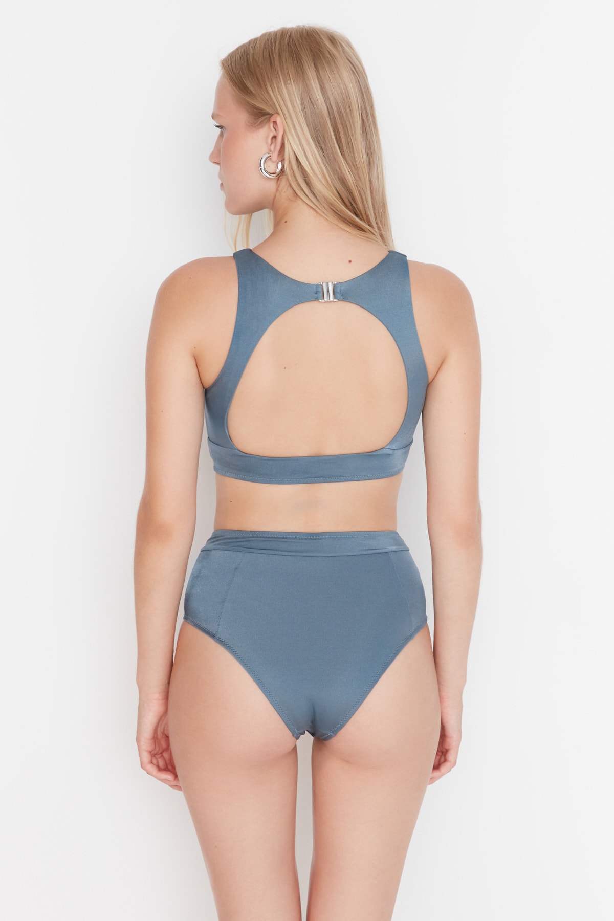 Trendyol Blue Shiny Cut Out Detailed High Waist Bikini Bottoms