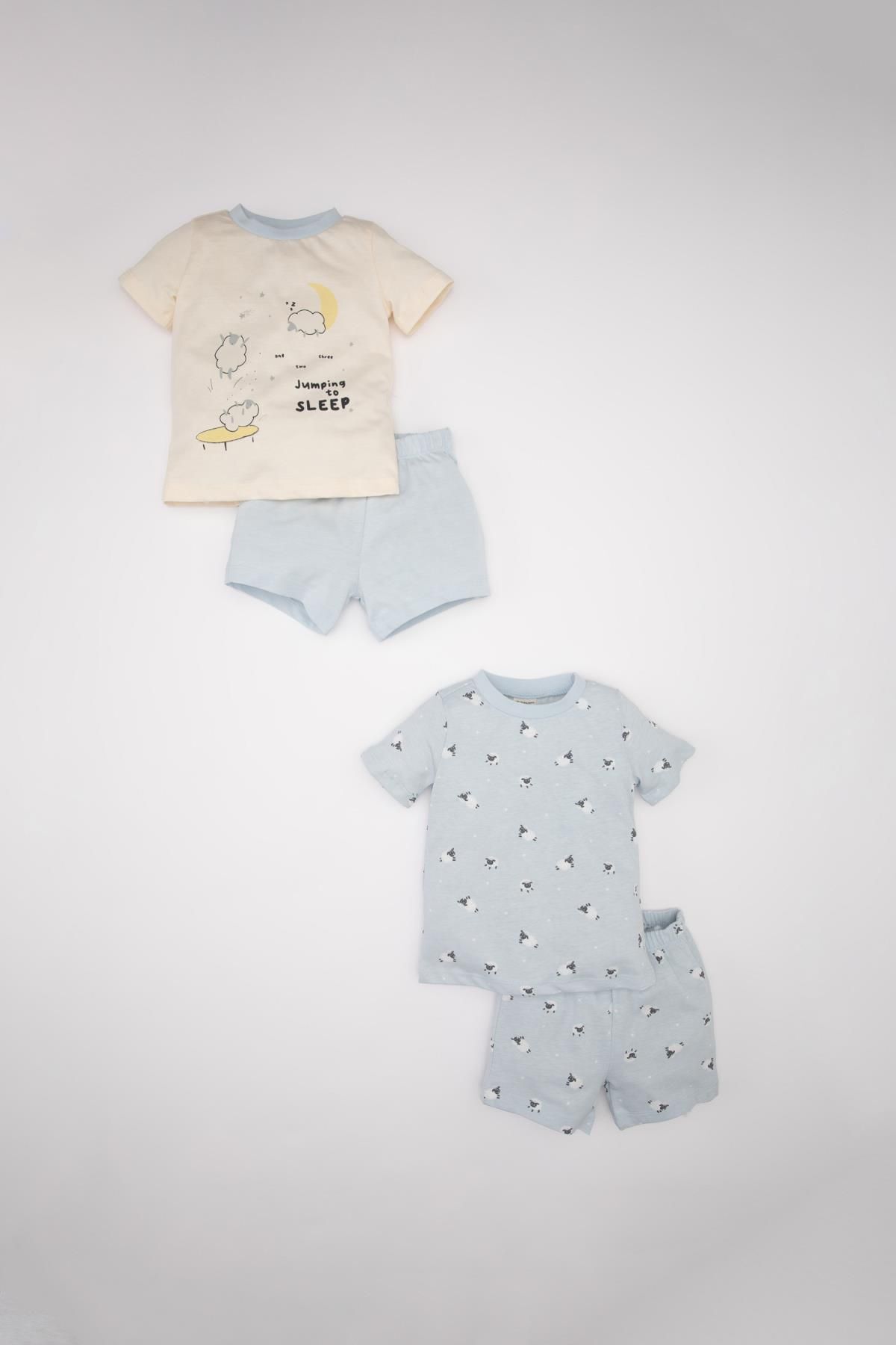 DEFACTO Baby Boy Printed Short Sleeve Shorts Cotton 4-Piece Pajama Set