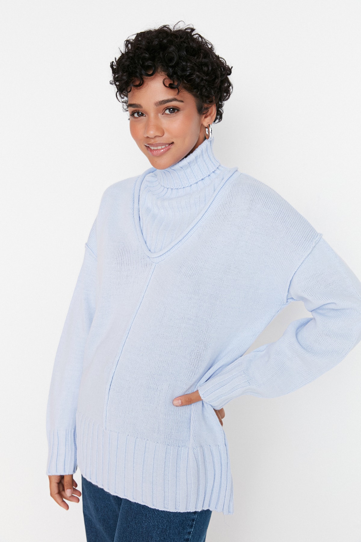 Trendyol Sweater - Blue - Oversize