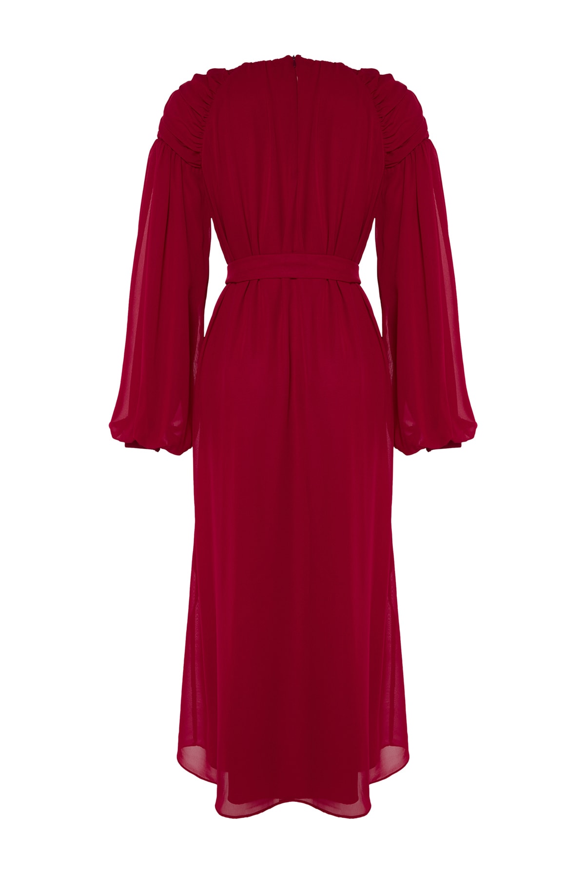 Rochie de seara din sifon fucsia Trendyol x Kevser Sarıoğlu cu curea de umăr drapată și draperie