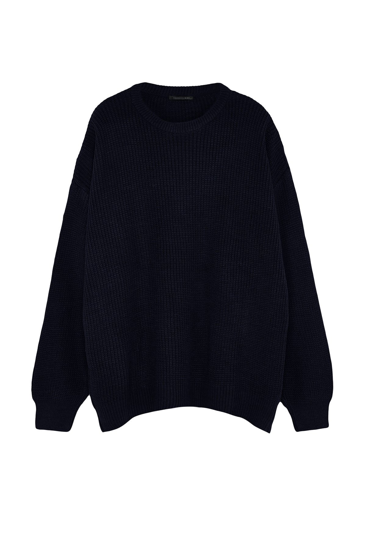 Trendyol Navy Blue Plus Size Oversize Fit Wide Fit Crew Neck Basic Knitwear Sweater