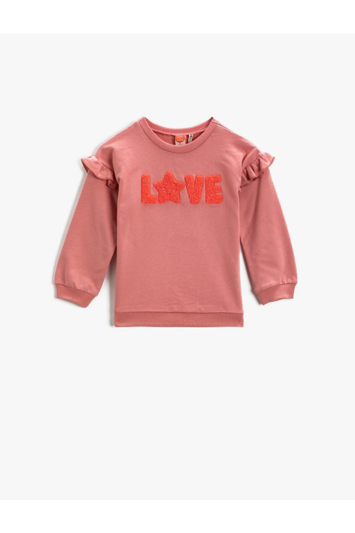 Levně Koton Love Printed Sweatshirt Cotton with Ruffle Shoulders Crew Neck.
