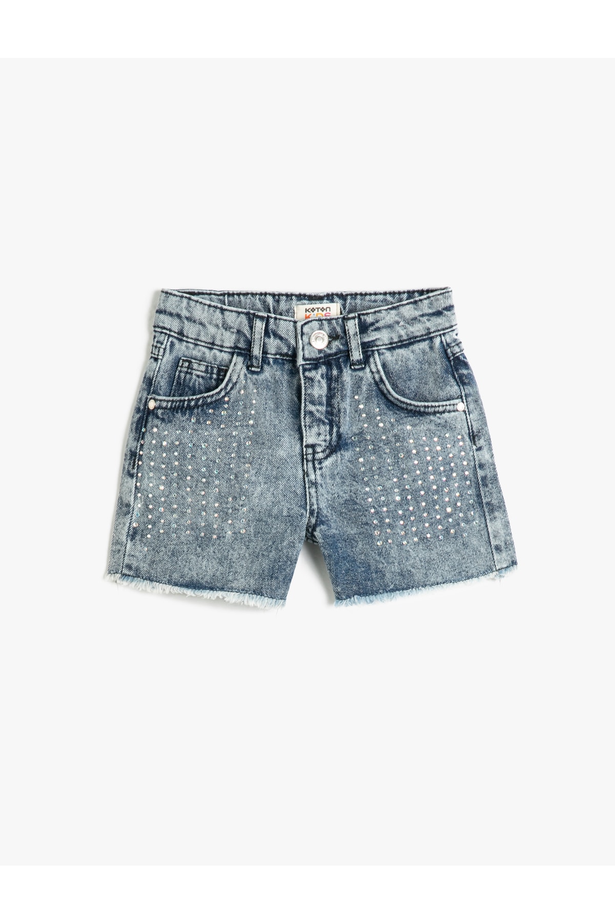 Levně Koton Denim Shorts with Embroidered Beads, Pockets, Cotton and Adjustable Elastic Waist.