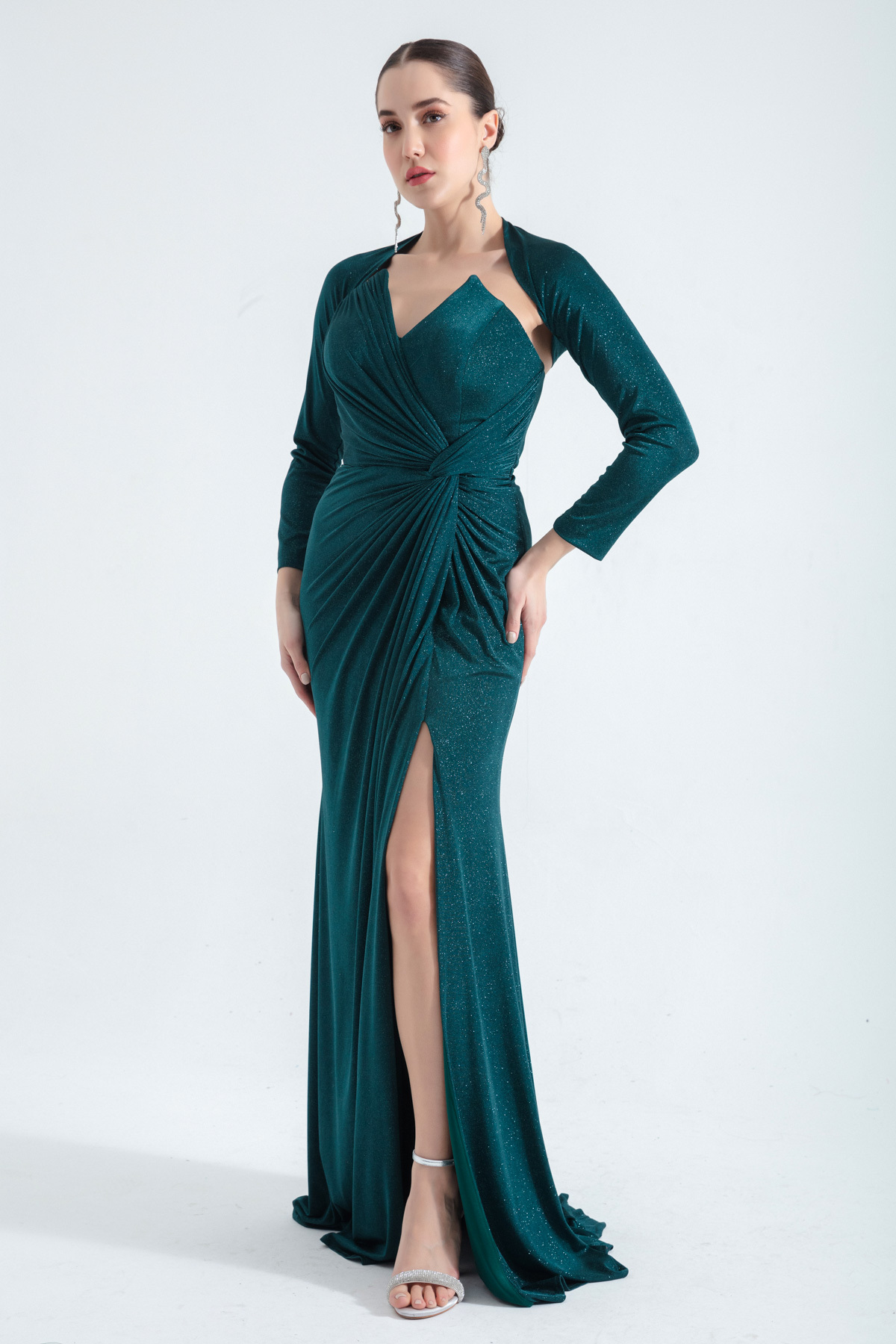 Levně Lafaba Women's Emerald Green Underwire Corset Silvery Long Evening Dress