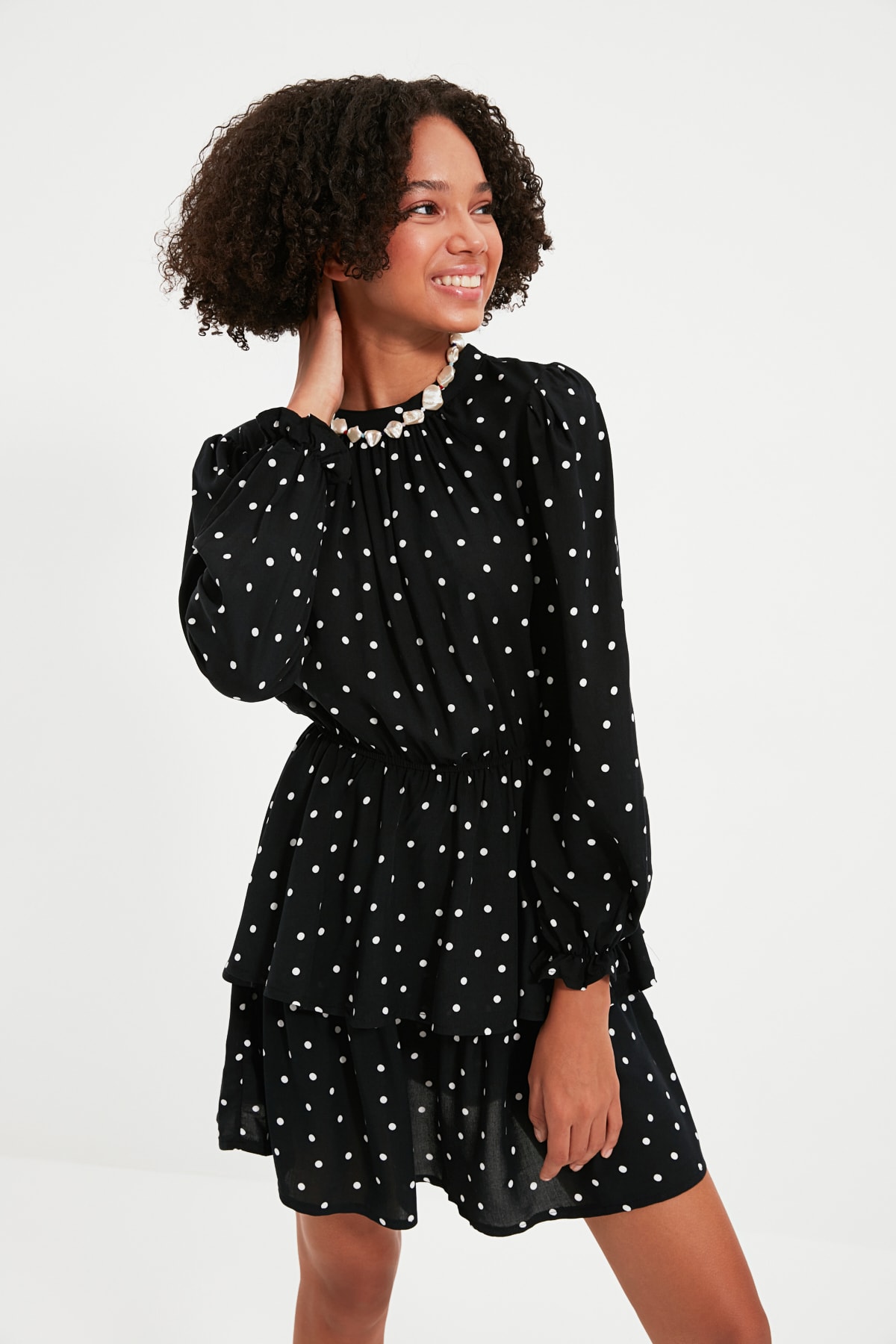 Trendyol Black Polka Dot Ruffle Dress