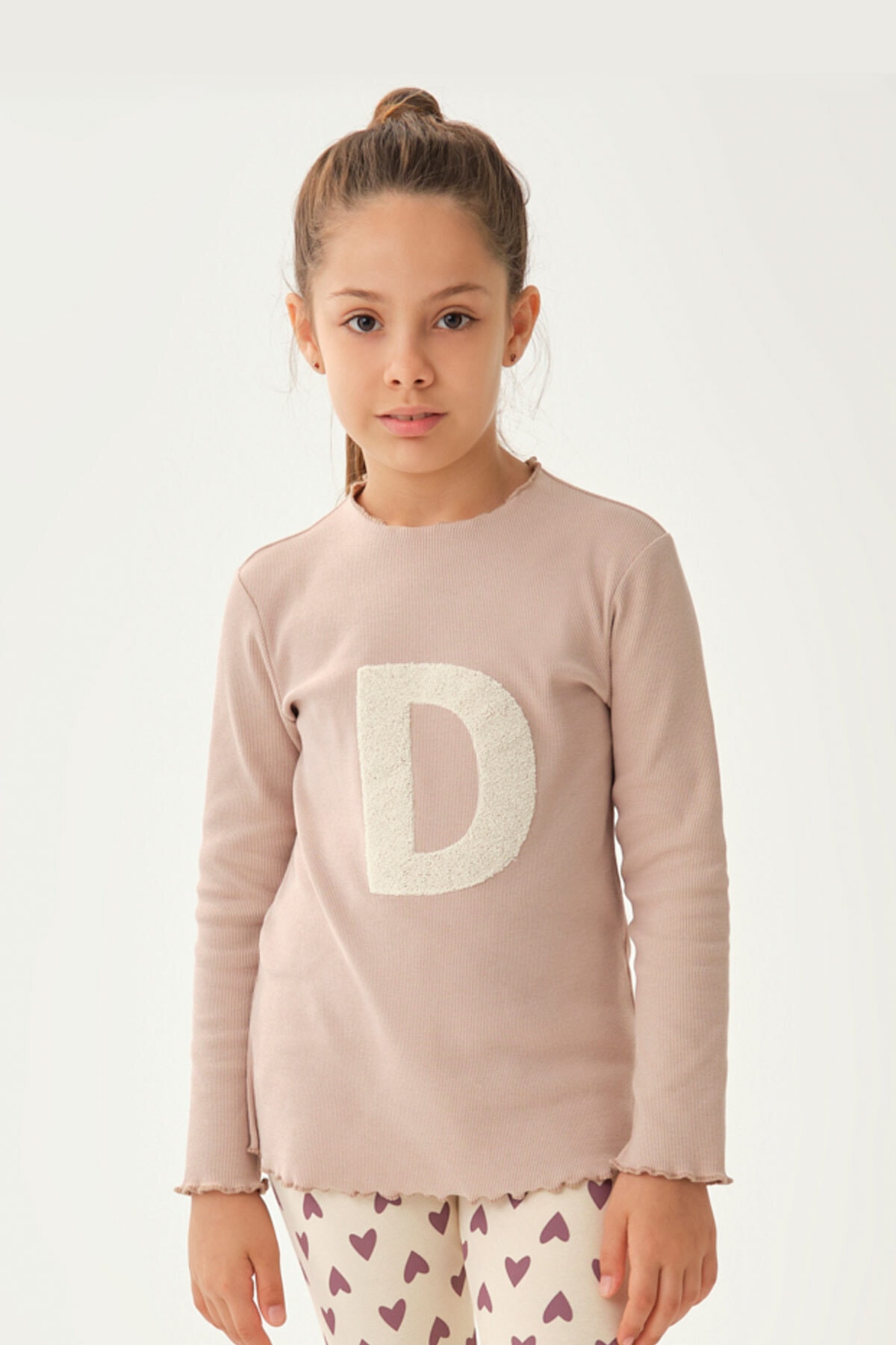 Levně Dagi Pale Pink Embroidered Long Sleeve Sweatshirt