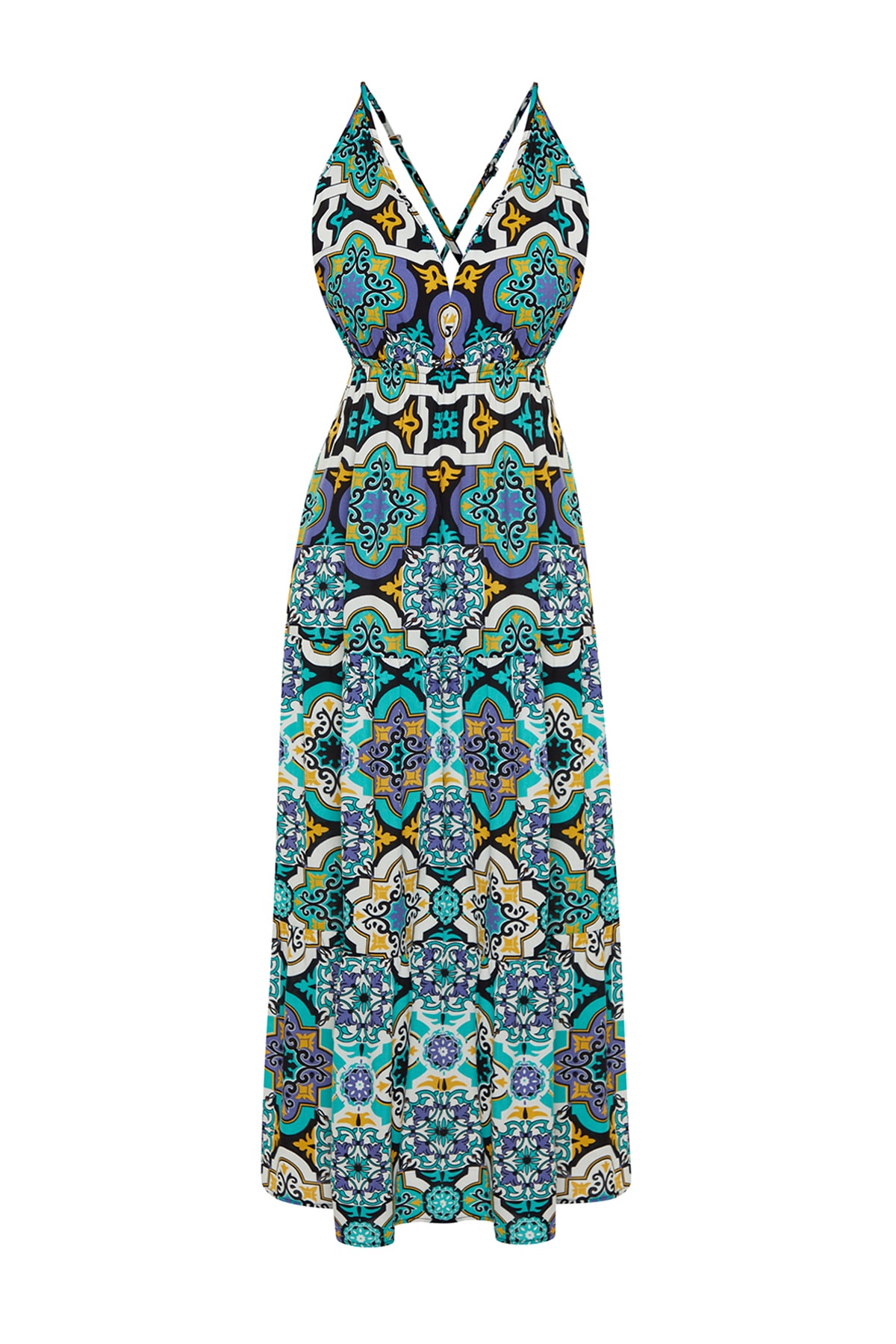 Rochie de plajă țesută midi cu model de țiglă Trendyol