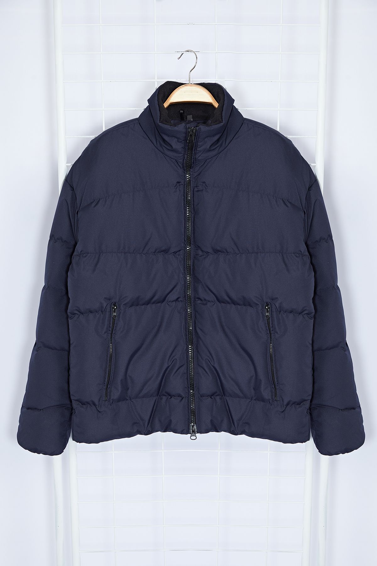 Trendyol Navy Blue Oversize Fit Ribstop Fabric Fleece Collar Coat